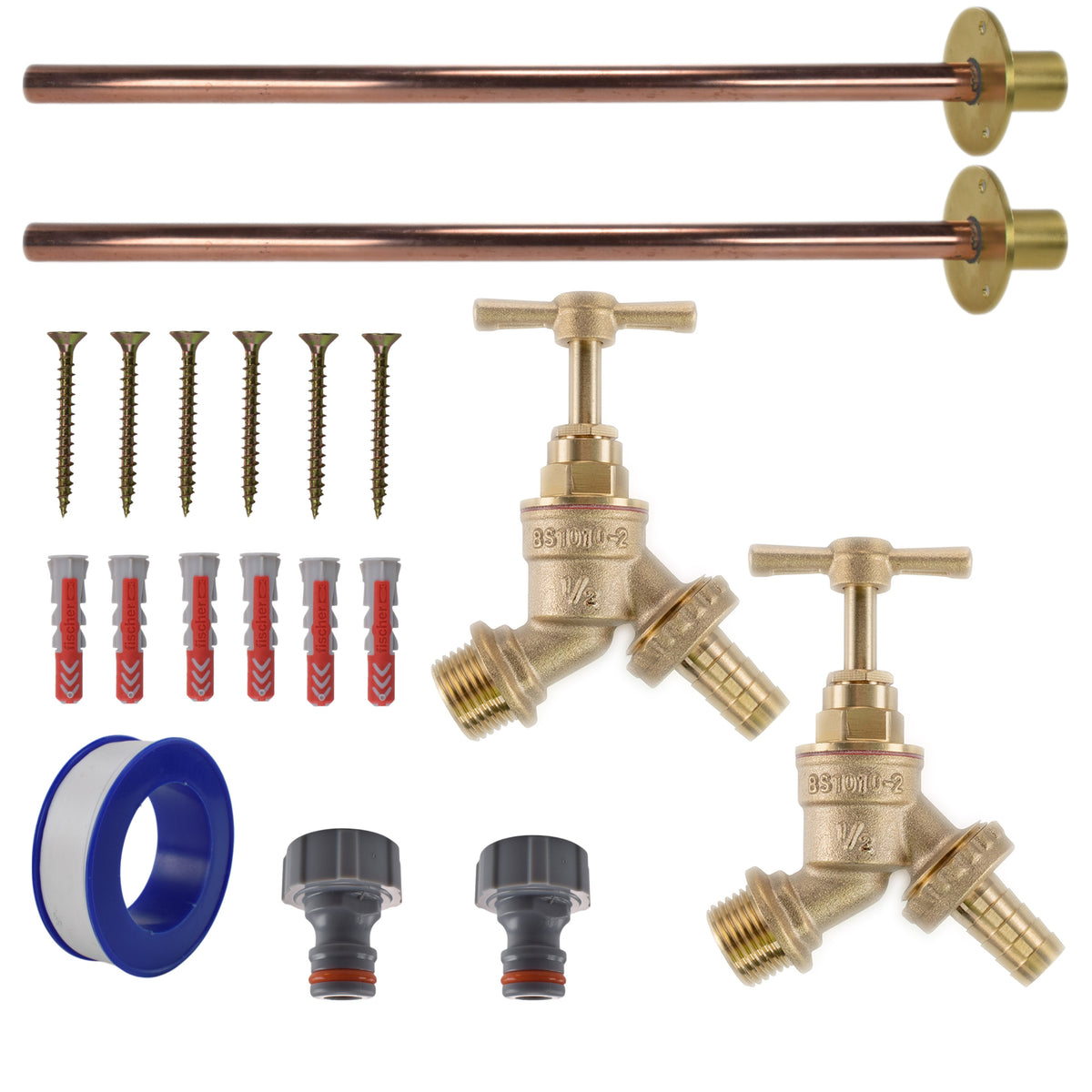 Brass Barbed Bib Tap BASIC Connection Kit x2