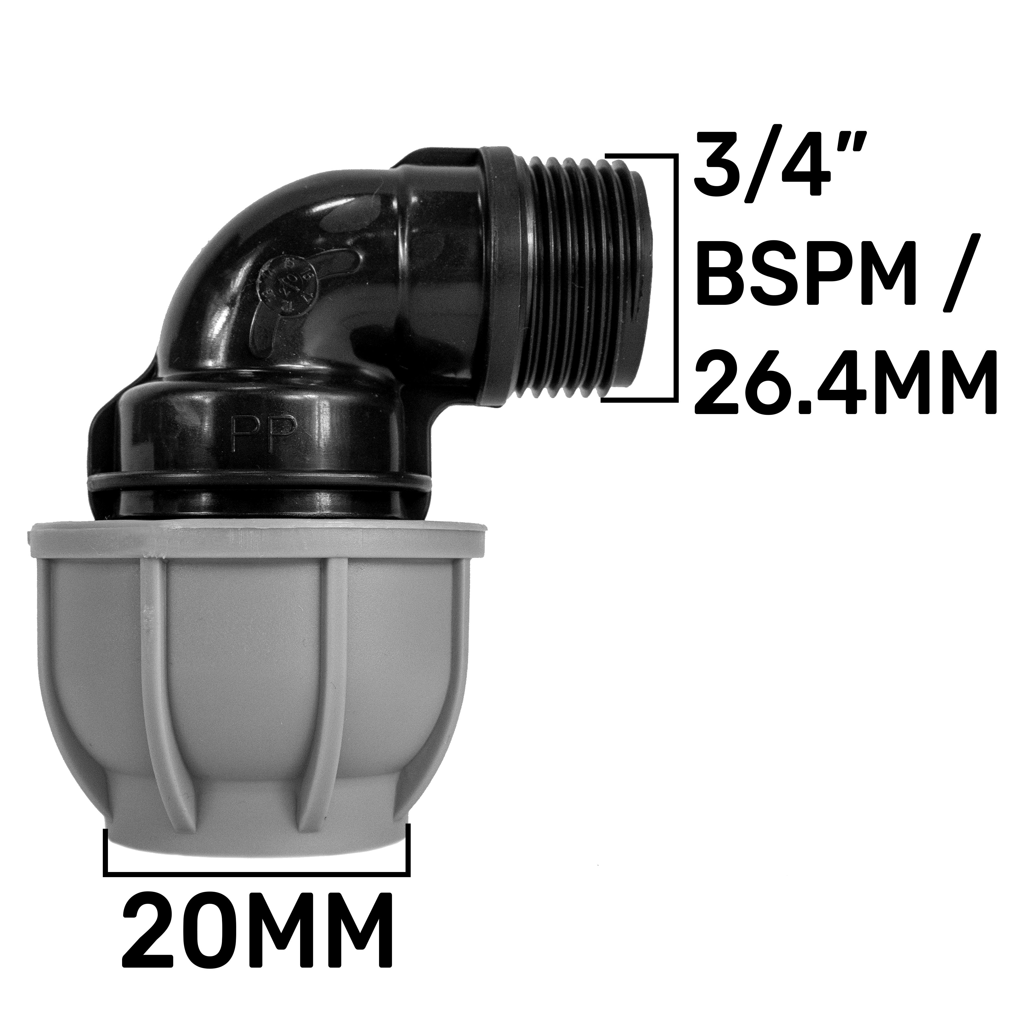 Wall Flange Kit 25mm MDPE + Lever Valve + 20mm MDPE Elbow