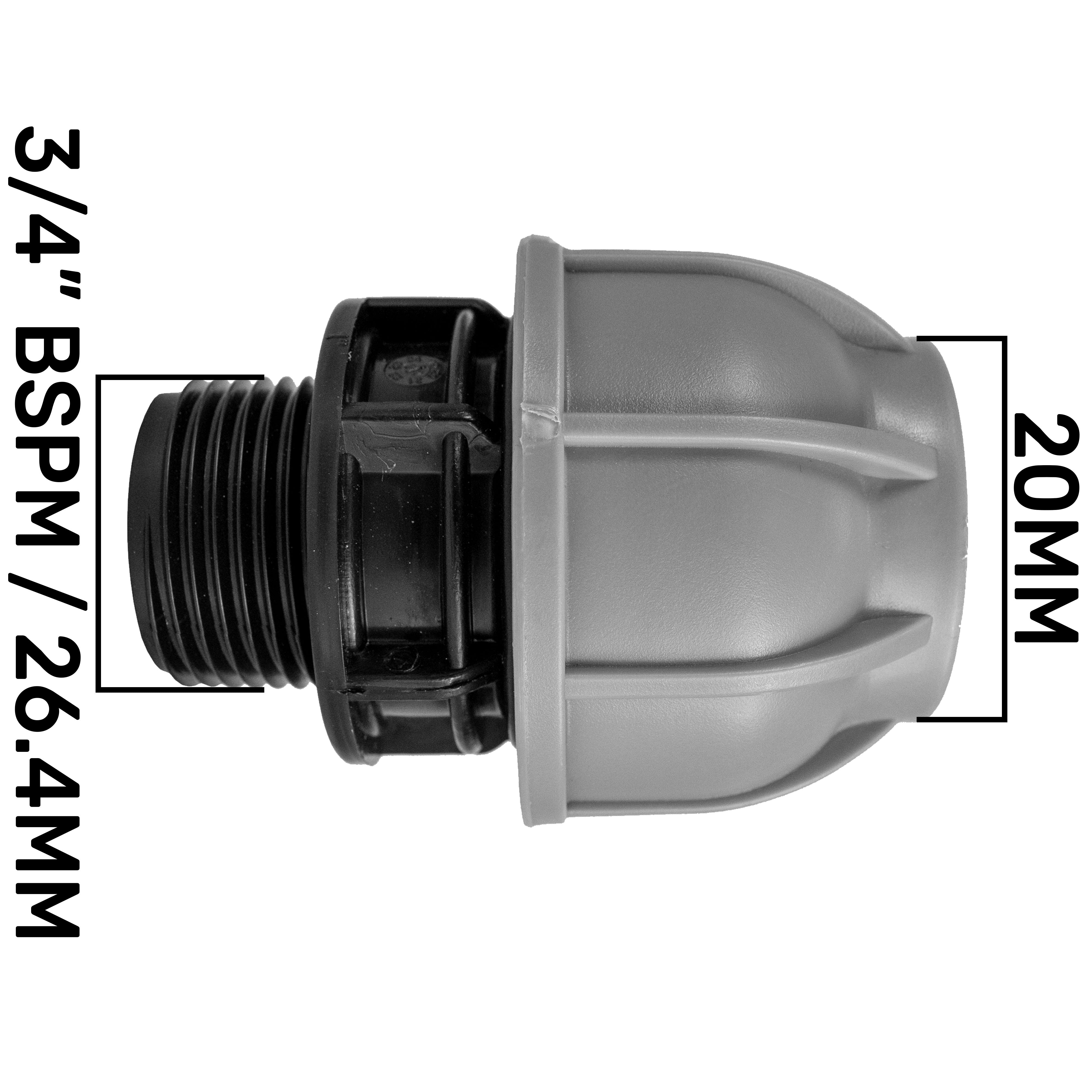 20mm MDPE Straight with In-Line BSPF Valve and 16mm Barbed Straight
