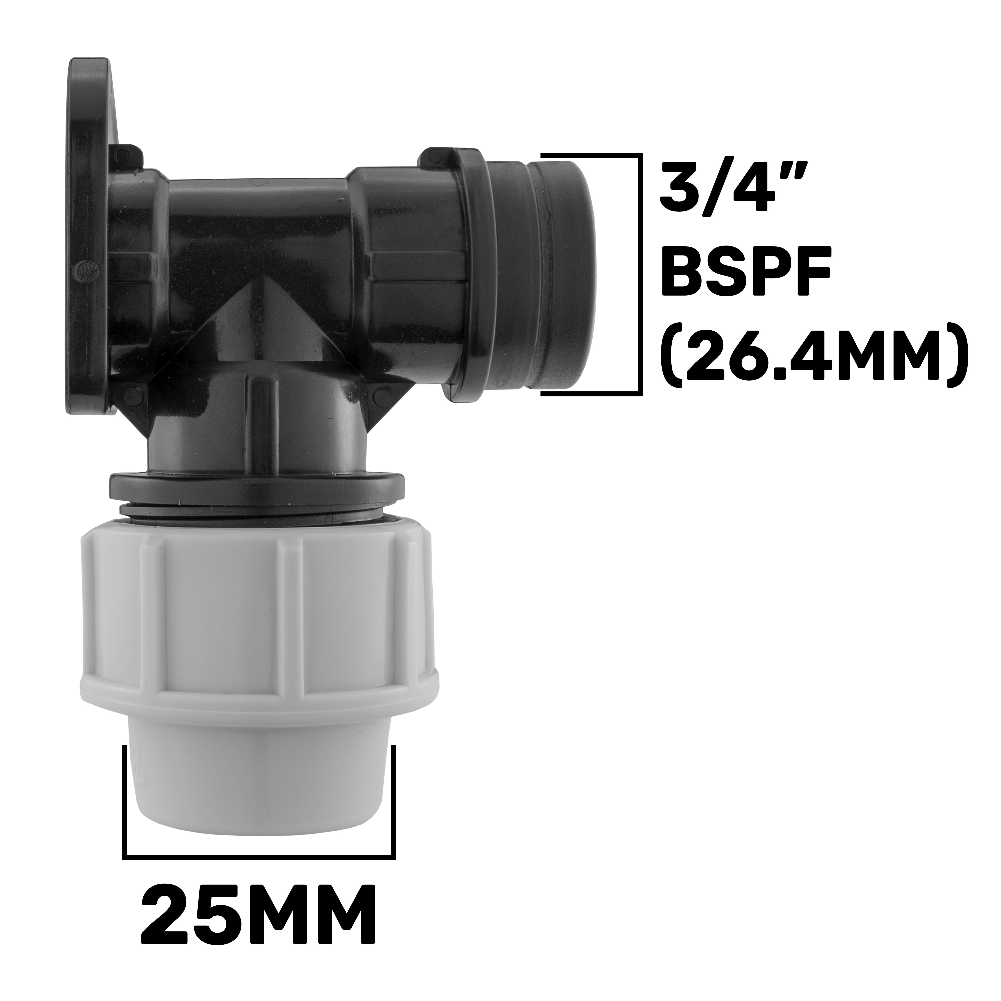 Wall Flange Kit 25mm MDPE + Large Plastic Valve & 25mm MDPE Straight