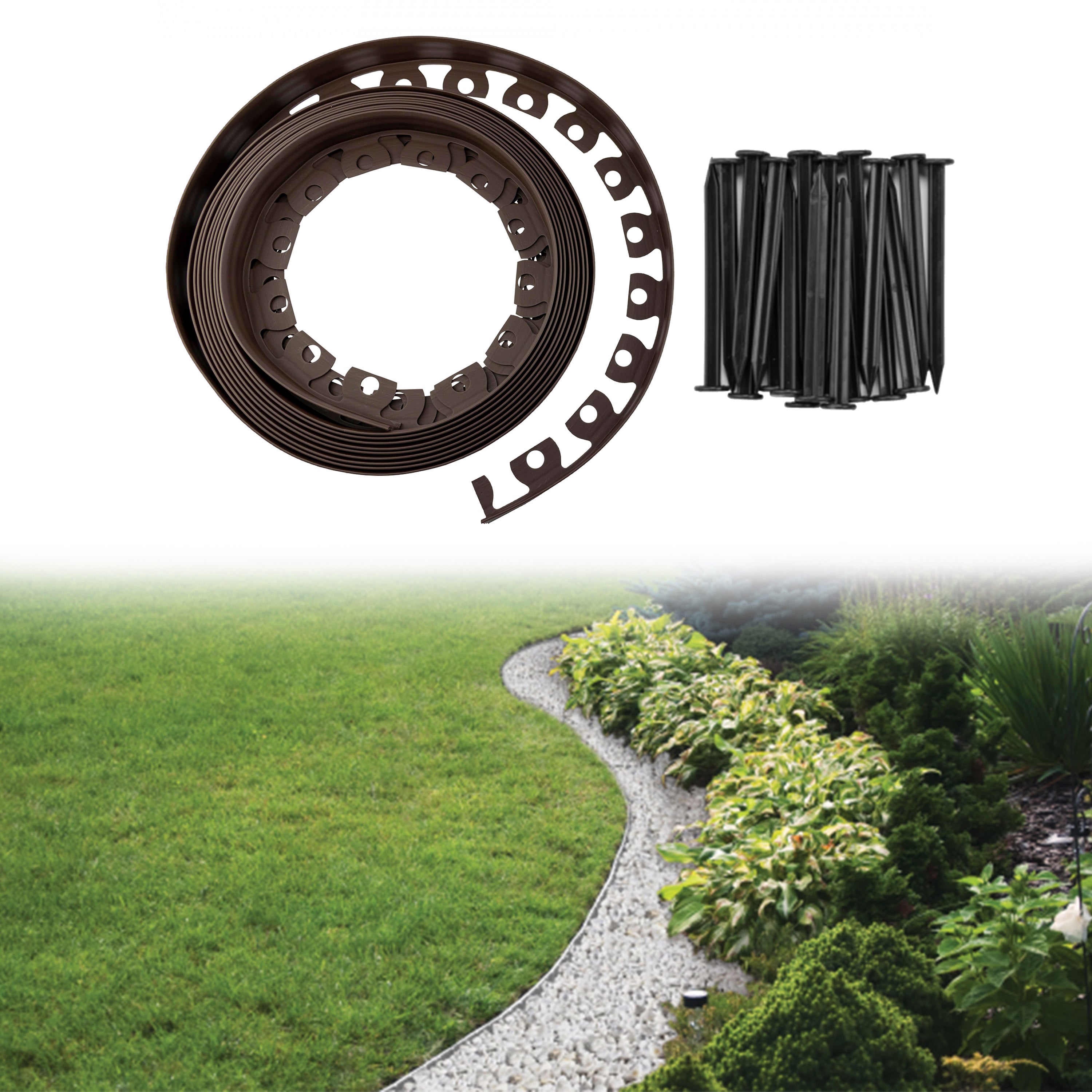 Lawn Border Set, Easy Border 60mm Brown 10m With Pegs