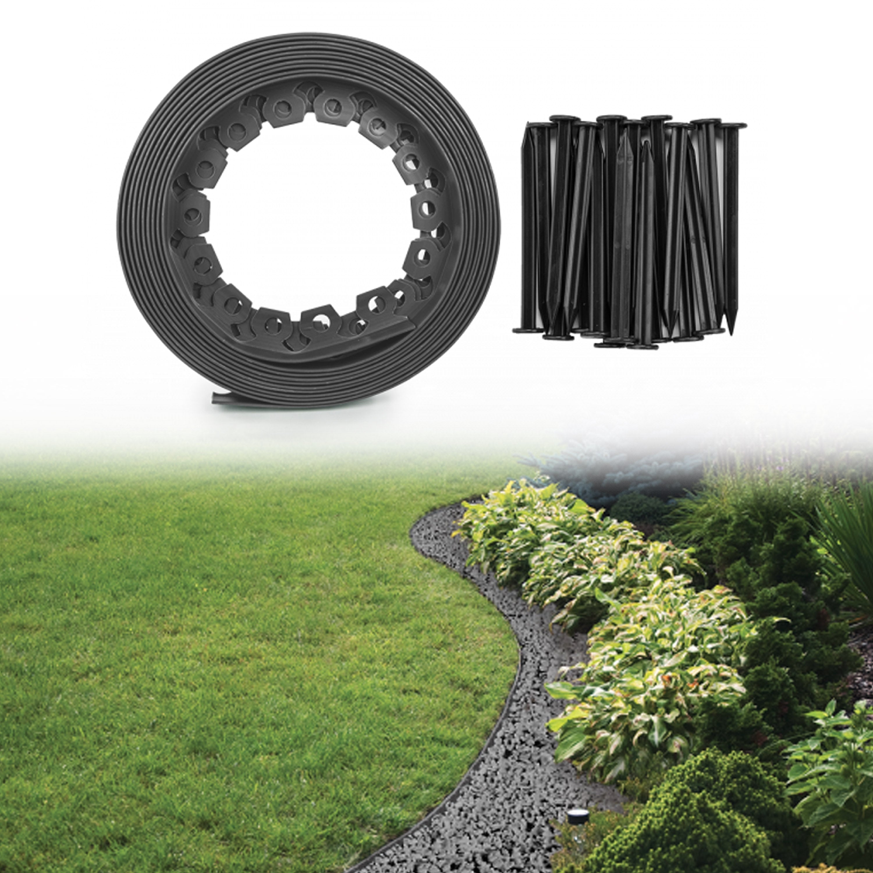 Lawn Border Set, Easy Border 40mm Gray 10m with Pegs