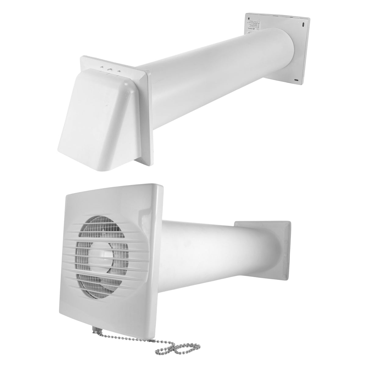 Through Wall Ventilation Kit RICO Pull-Cord Switch Fan with White External Vent