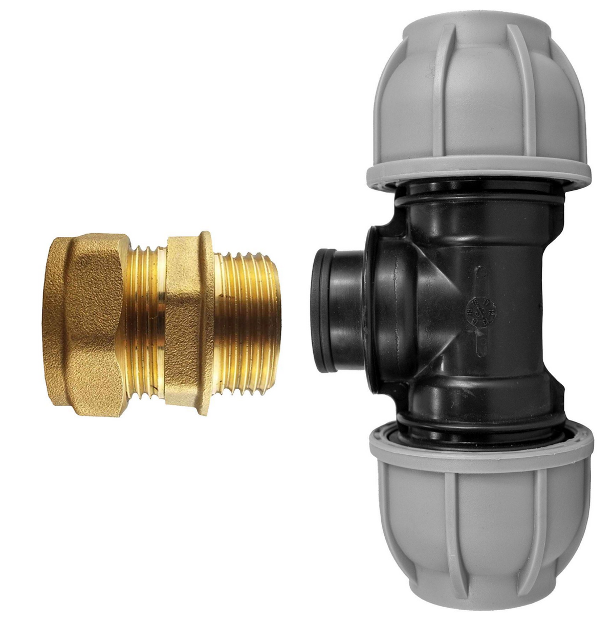 Brass Compression 22mm Straight with 20mm MDPE Tee