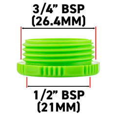 Female Tap Connector 3/4" or 1/2" BSP Female, Green/Gray