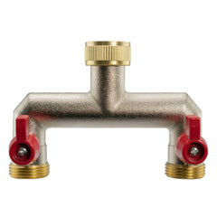 Two Way Tap Splitter Brass 3/4" BSP with Geka Type Outlets