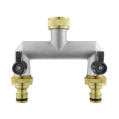 Two Way Tap Splitter Brass 3/4" BSP with Quick Connect and Hose Fittings