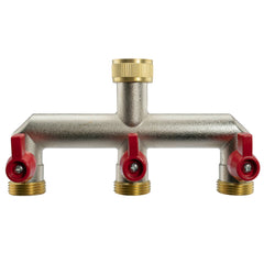 Three Way Tap Splitter Brass 3/4" BSP with Quick Connect and Hose Fittings