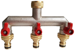 Three Way Tap Splitter Brass 3/4" BSP with Quick Connect and Hose Fittings