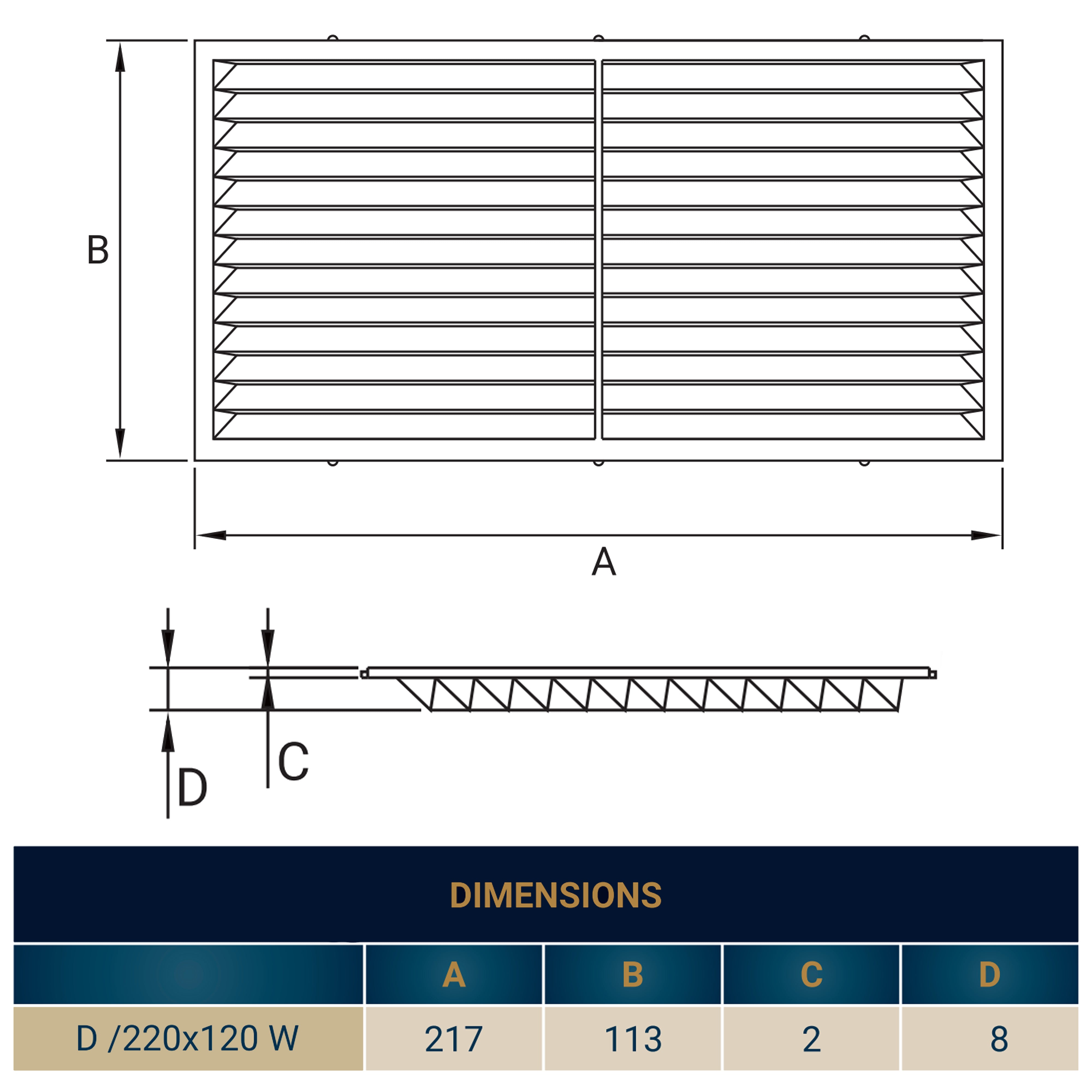 Louvre Vent  D/220X120W Classic 220mm X 120mm with Fly Screen