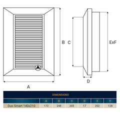 Louvre Vent Graphite Duo Smart 140/210 140mm X 210mm With Fly Mesh