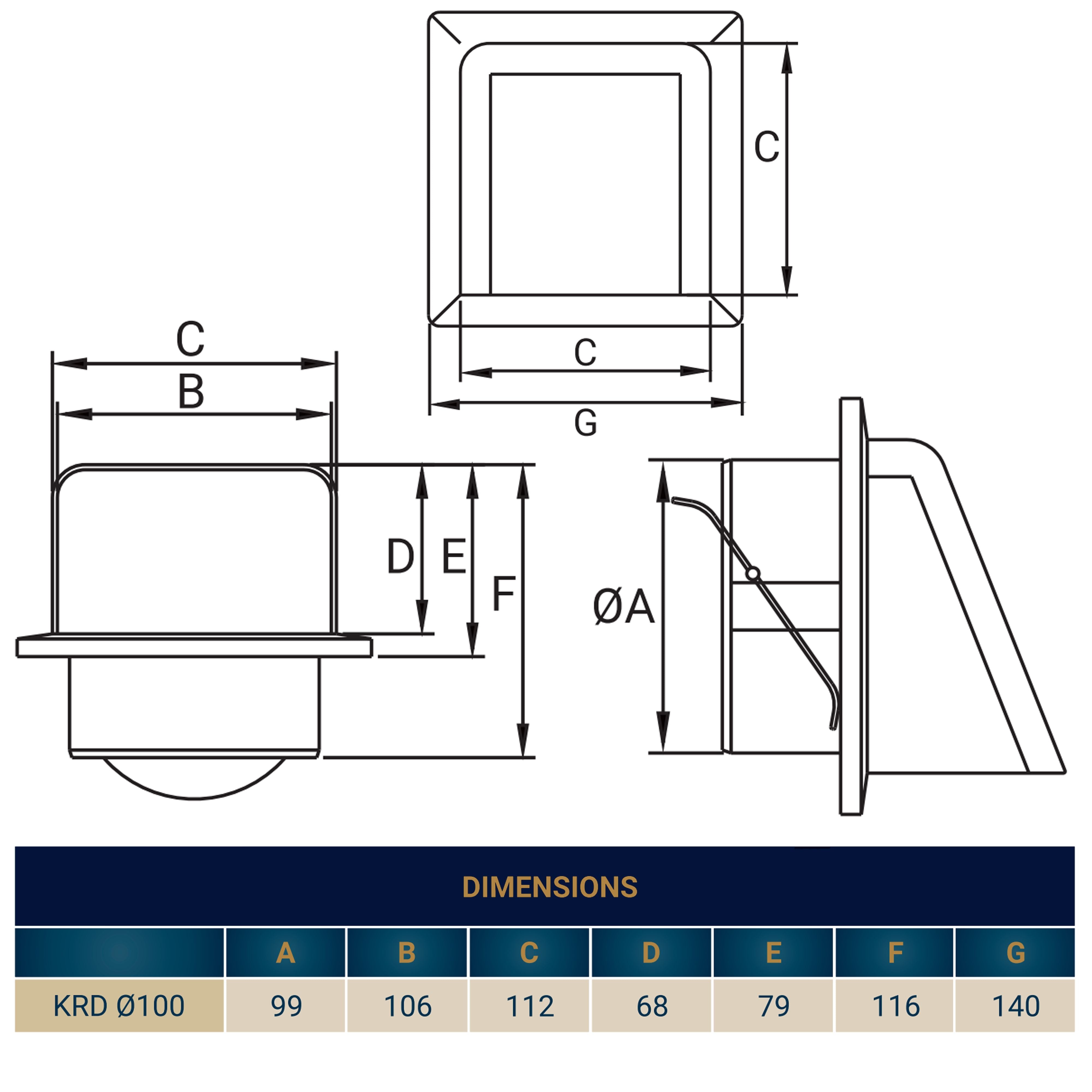 External Graphite Louvre Vent KRD/100G fi100mm