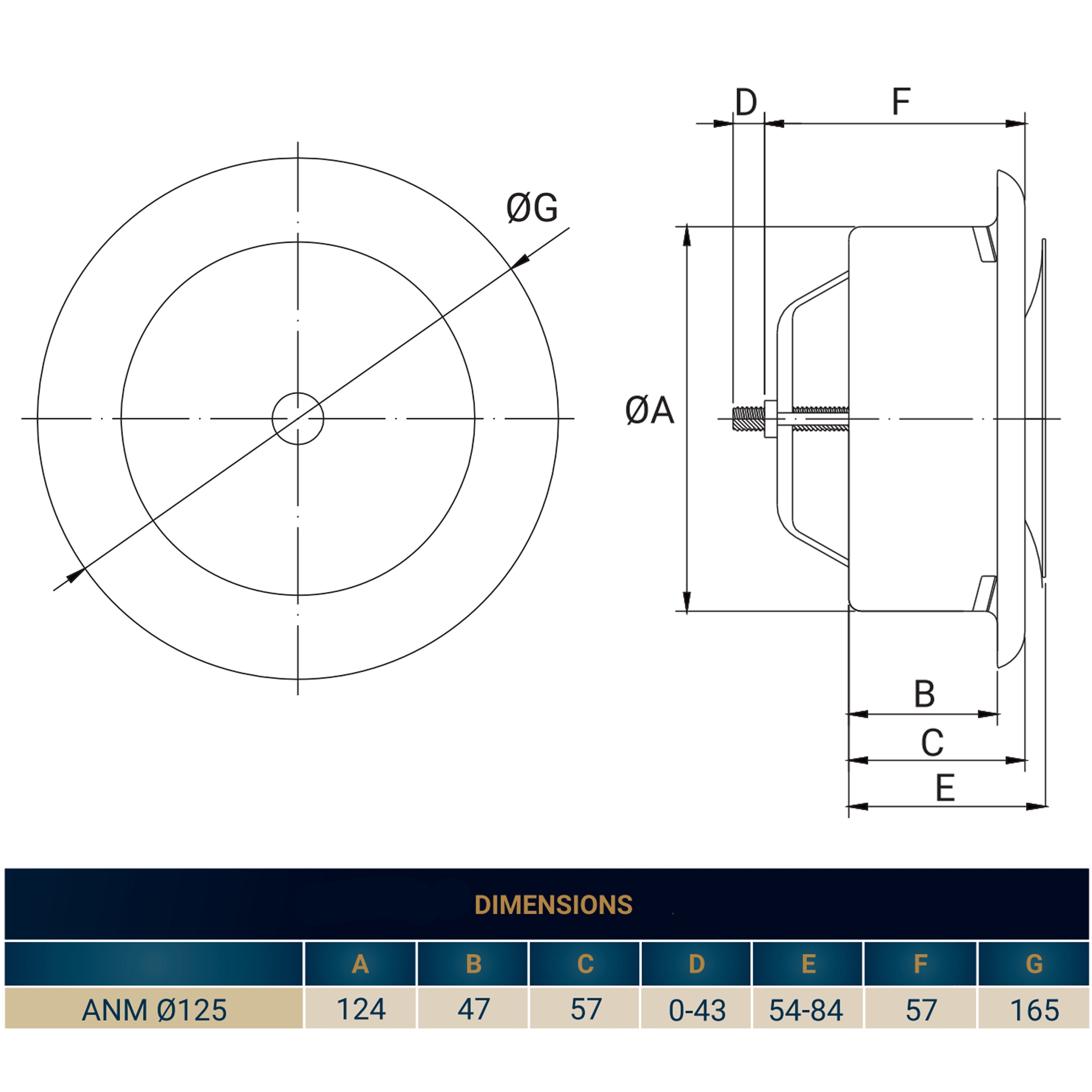 White Metal Extract Ceiling Valve 125mm - Anemostat SV