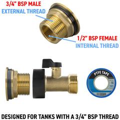 Water Butt Brass Kit 3/4" with Brass Valve