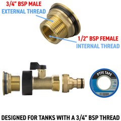 Water Butt Brass Kit 3/4" with Brass Valve + Quick Connect