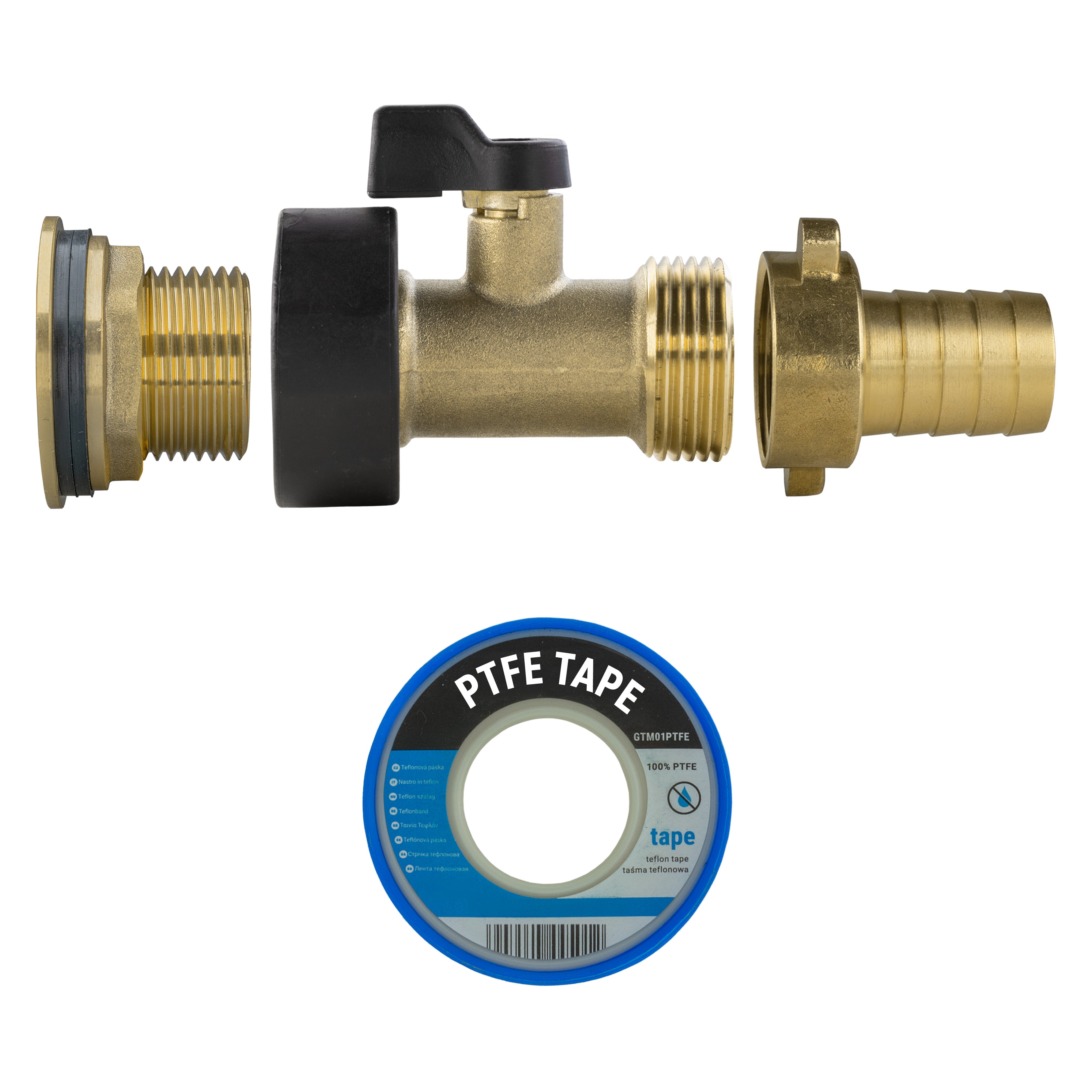 Water Butt Brass Kit 3/4" with Brass Valve + 19mm Barb