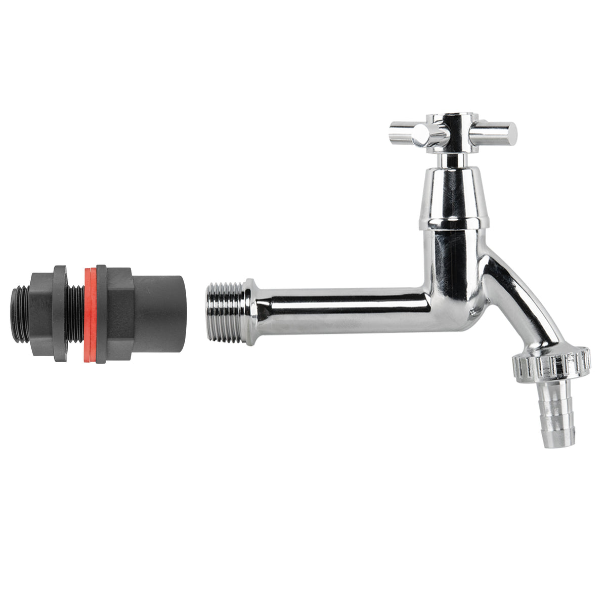 Water Butt Kit 1/2" with Extended Brass Chrome Tap 1/2" Barb