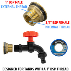 Water Butt Brass Kit 1" with Black Dial Tap