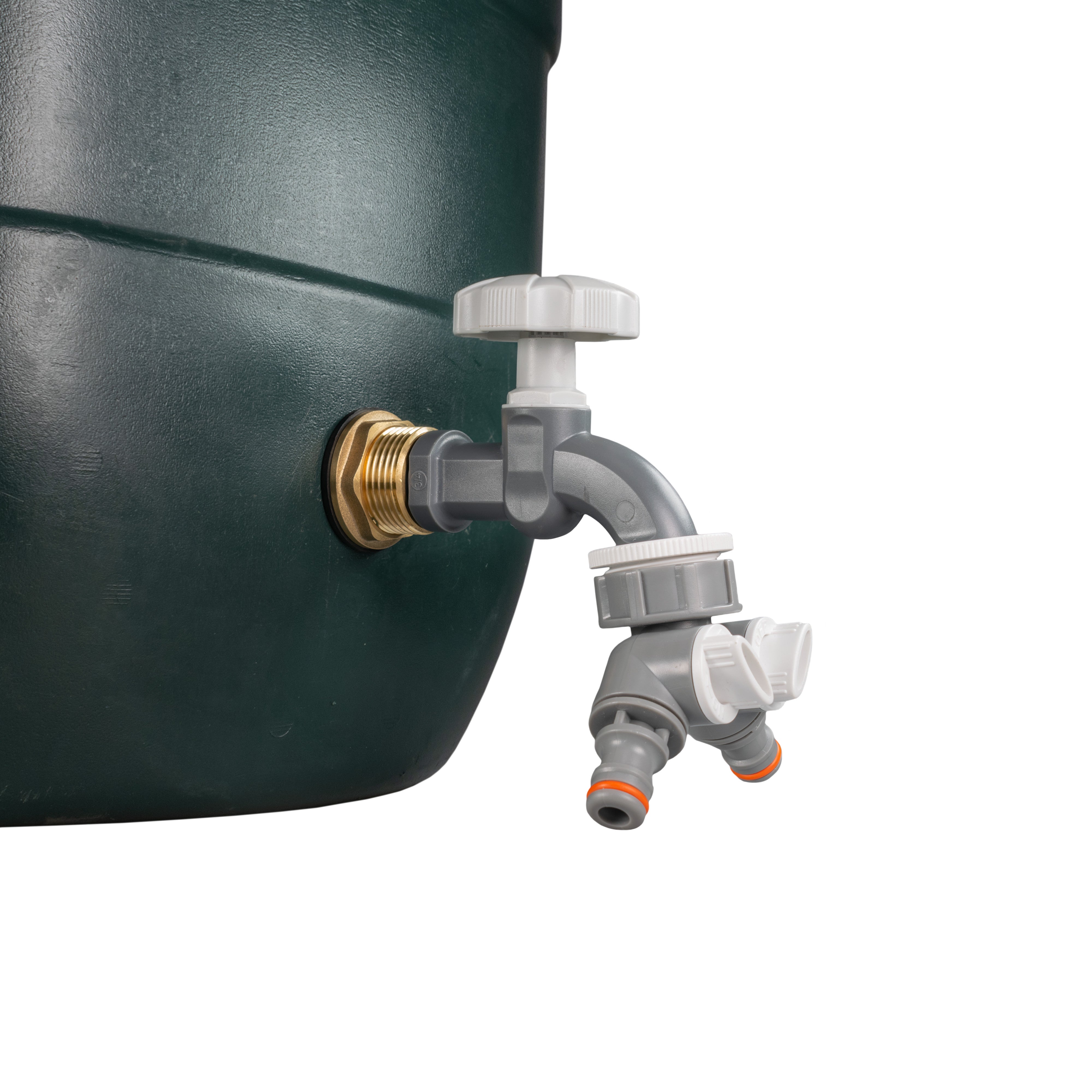 Water Butt Brass Kit 1" with Grey Dial Tap + Two-Way Splitter