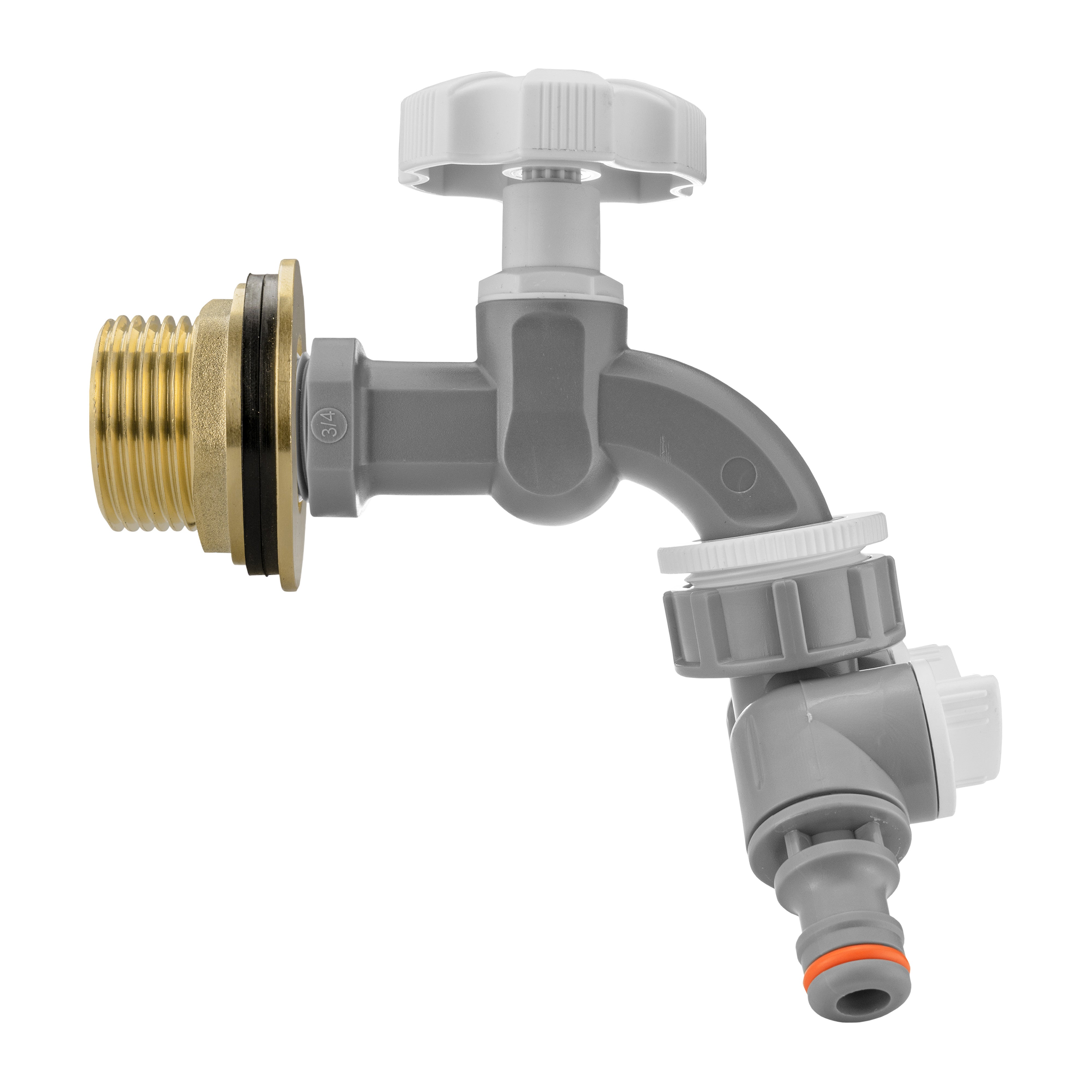 Water Butt Brass Kit 1" with Grey Dial Tap + Two-Way Splitter