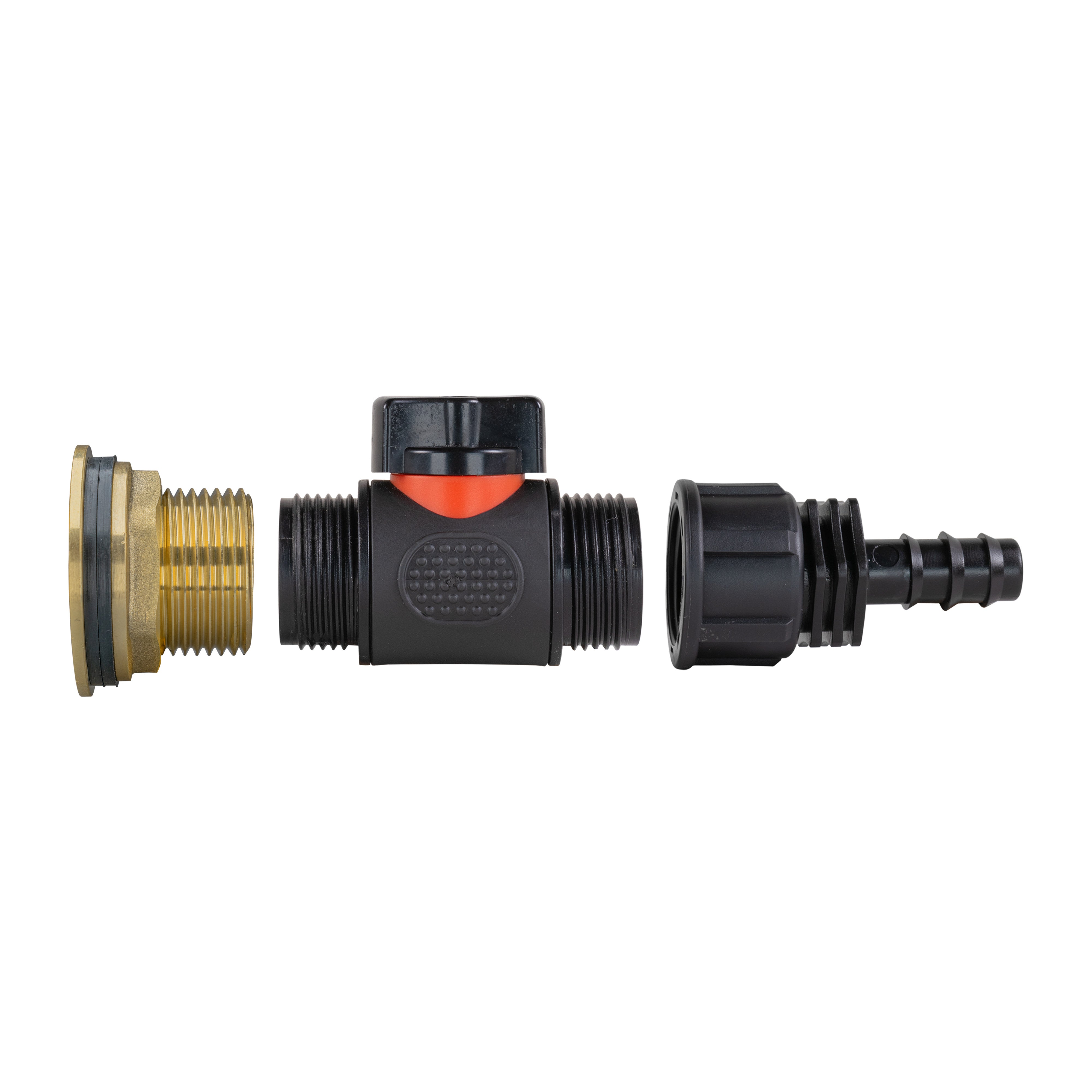 Water Butt Brass Kit 1" with In-Line Valve + 16mm Barb