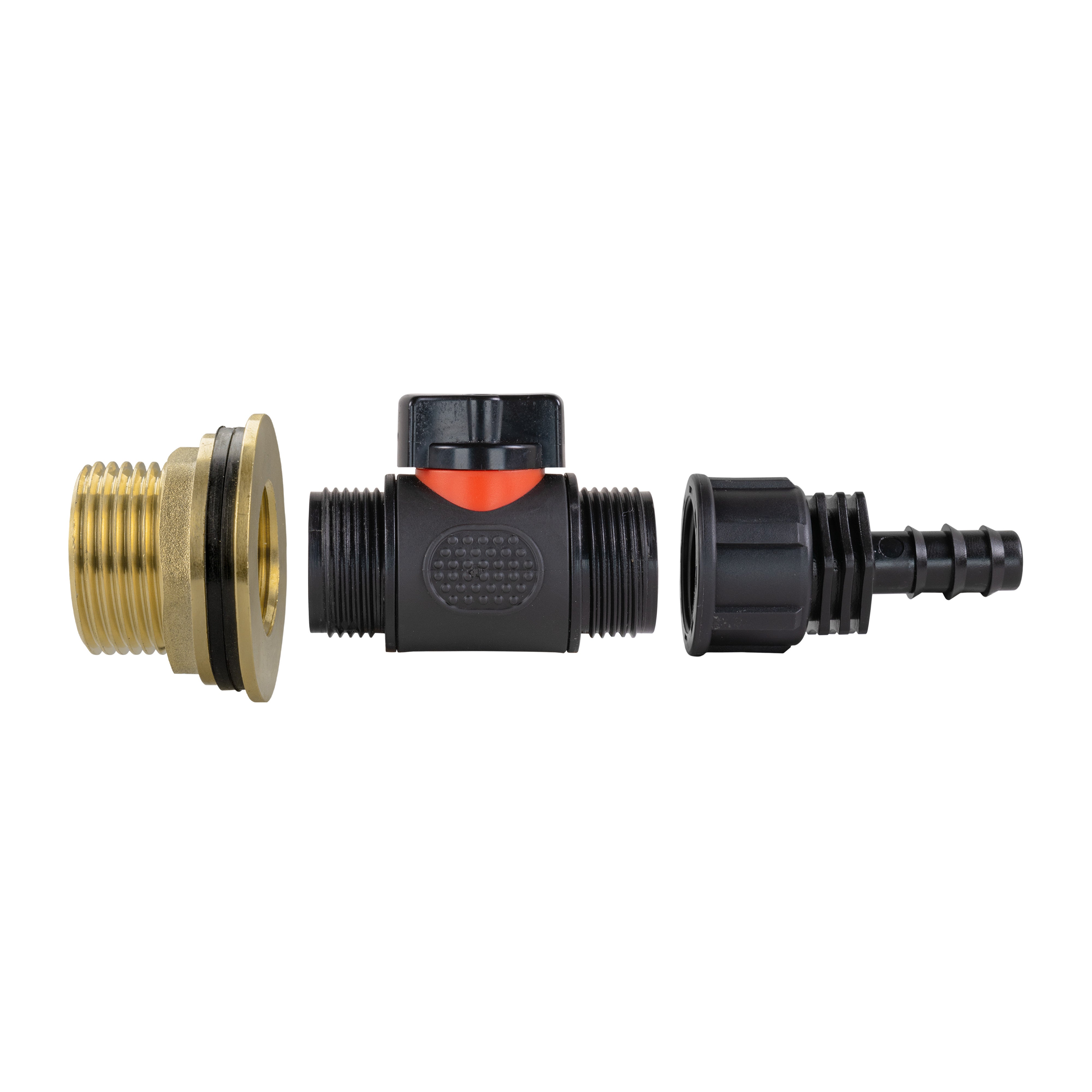 Water Butt Brass Kit 1" with In-Line Valve + 16mm Barb