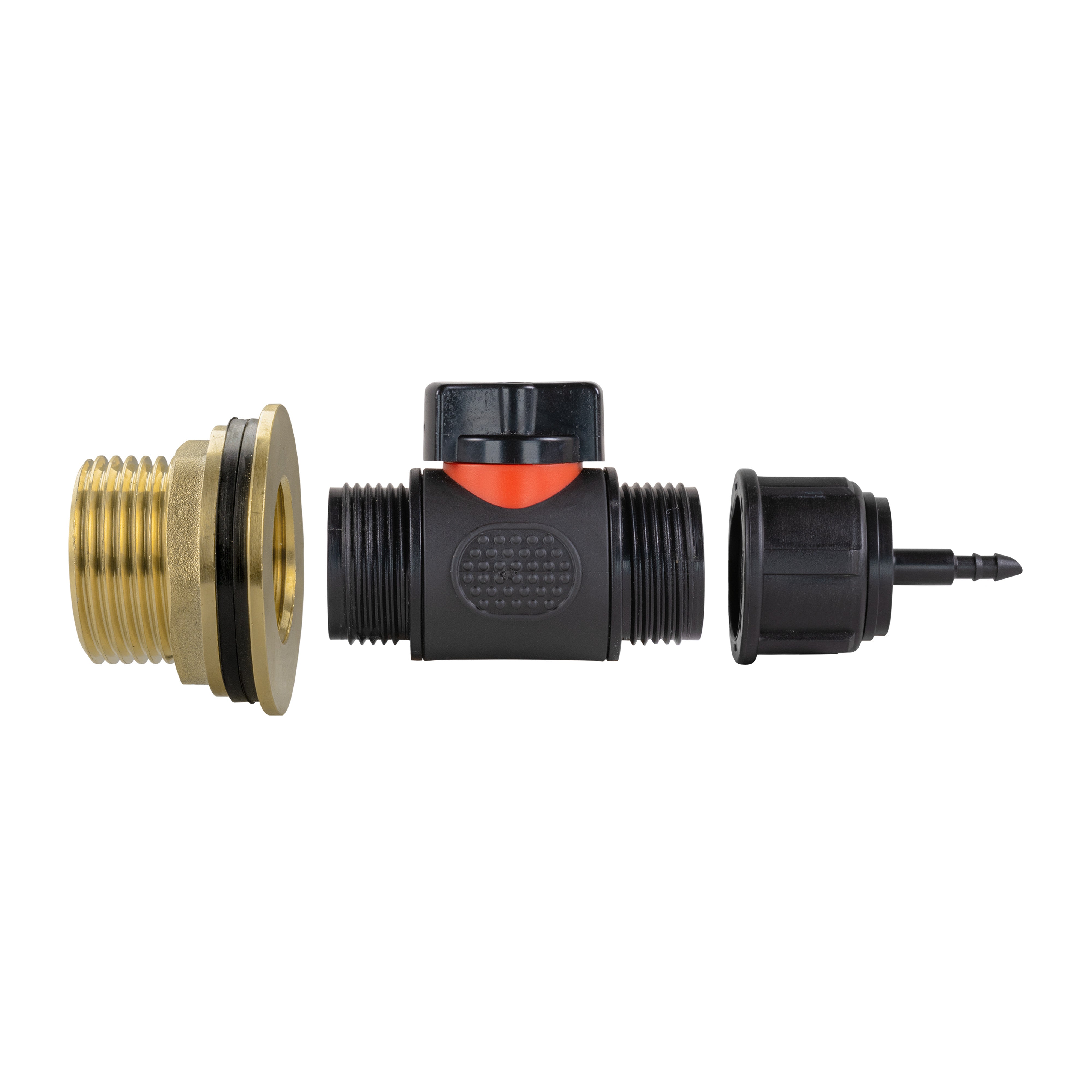 Water Butt Brass Kit 1" with In-Line Valve + 4mm Barb