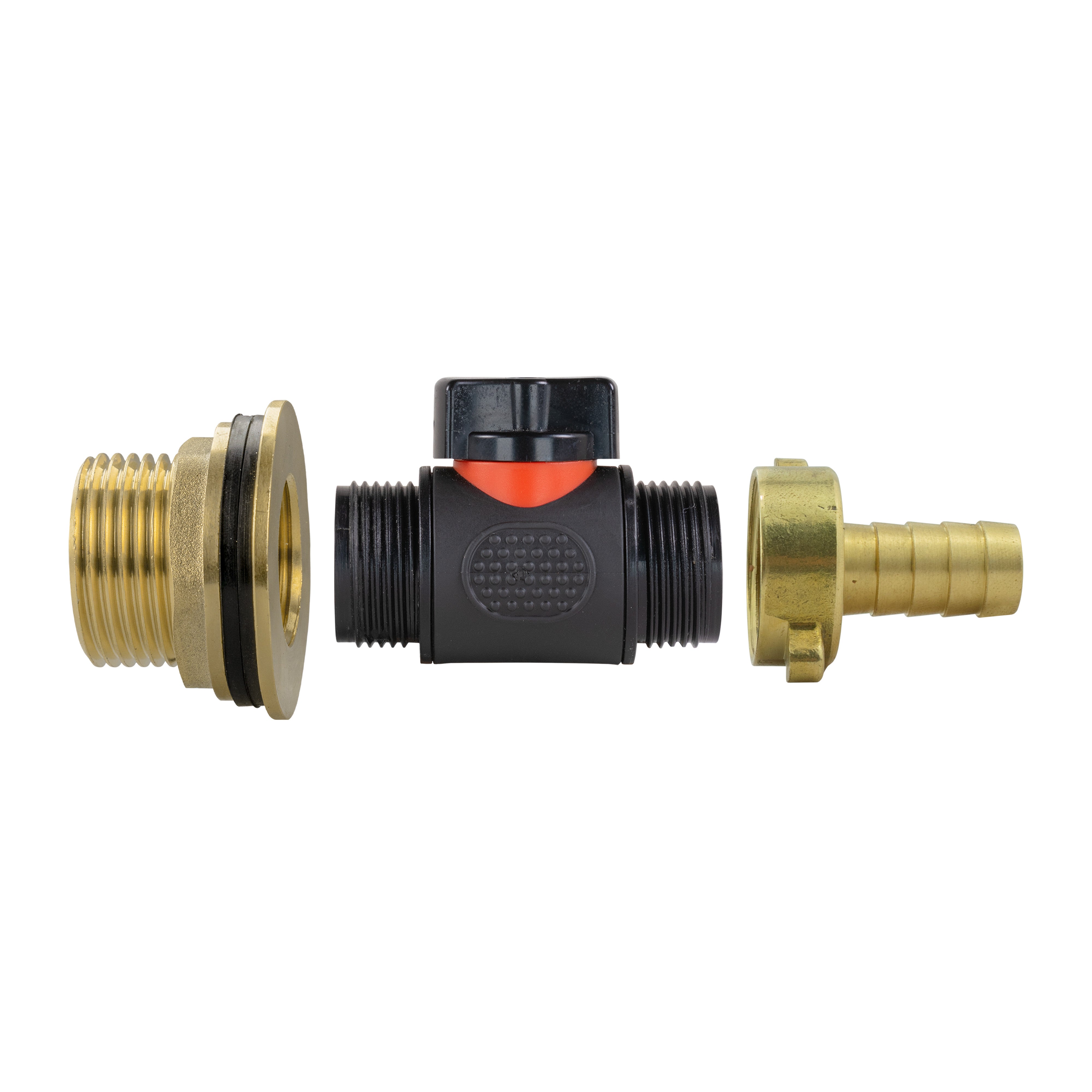 Water Butt Brass Kit 1" with In-Line Valve + 1/2" Brass Barb and Drill Bit