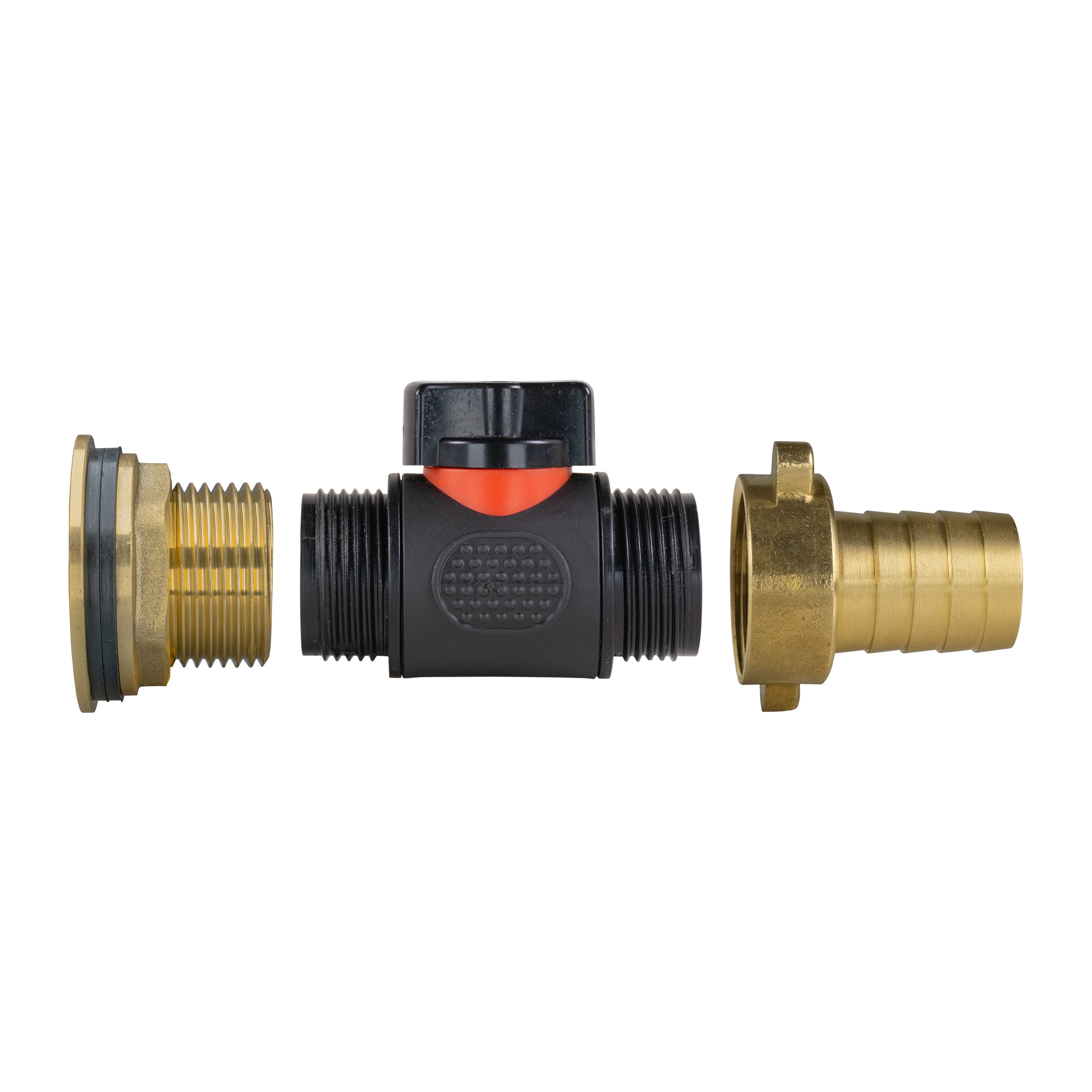 Water Butt Brass Kit 1" with In-Line Valve + 3/4" Brass Barb