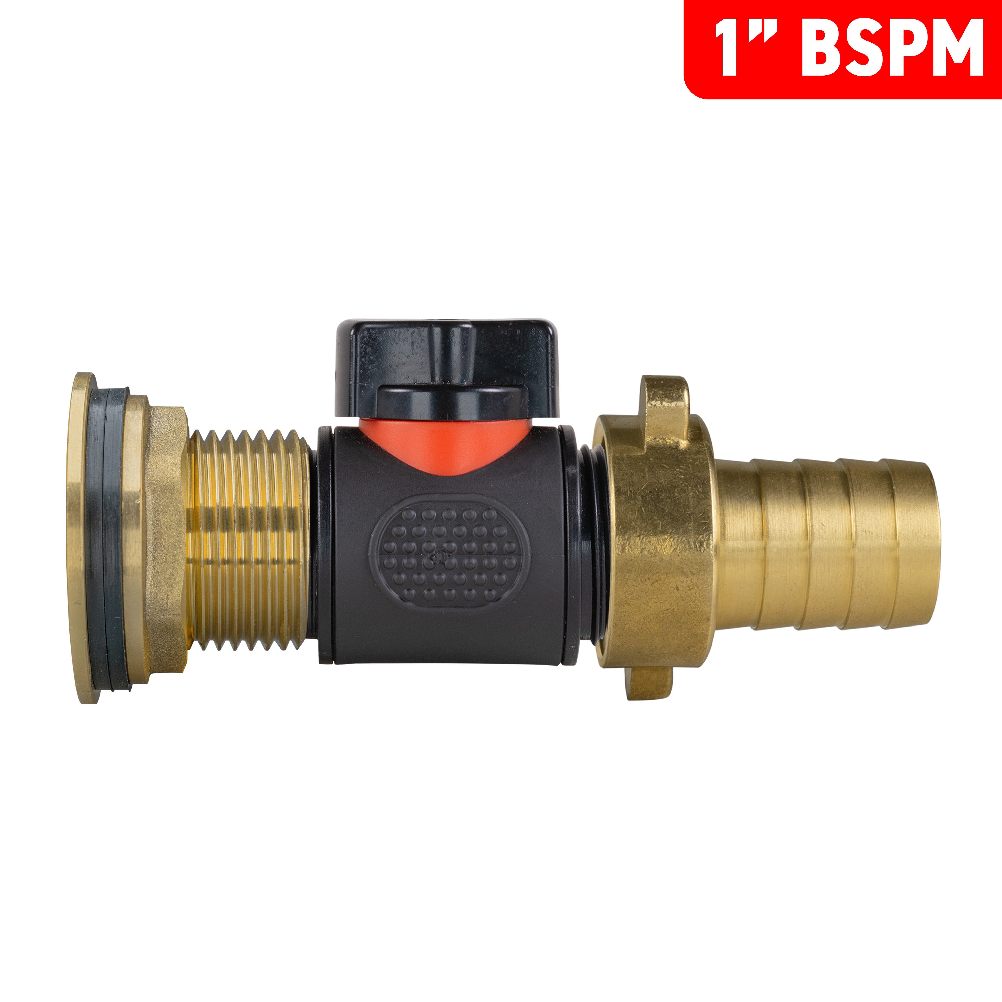 Water Butt Brass Kit 1" with In-Line Valve + 3/4" Brass Barb