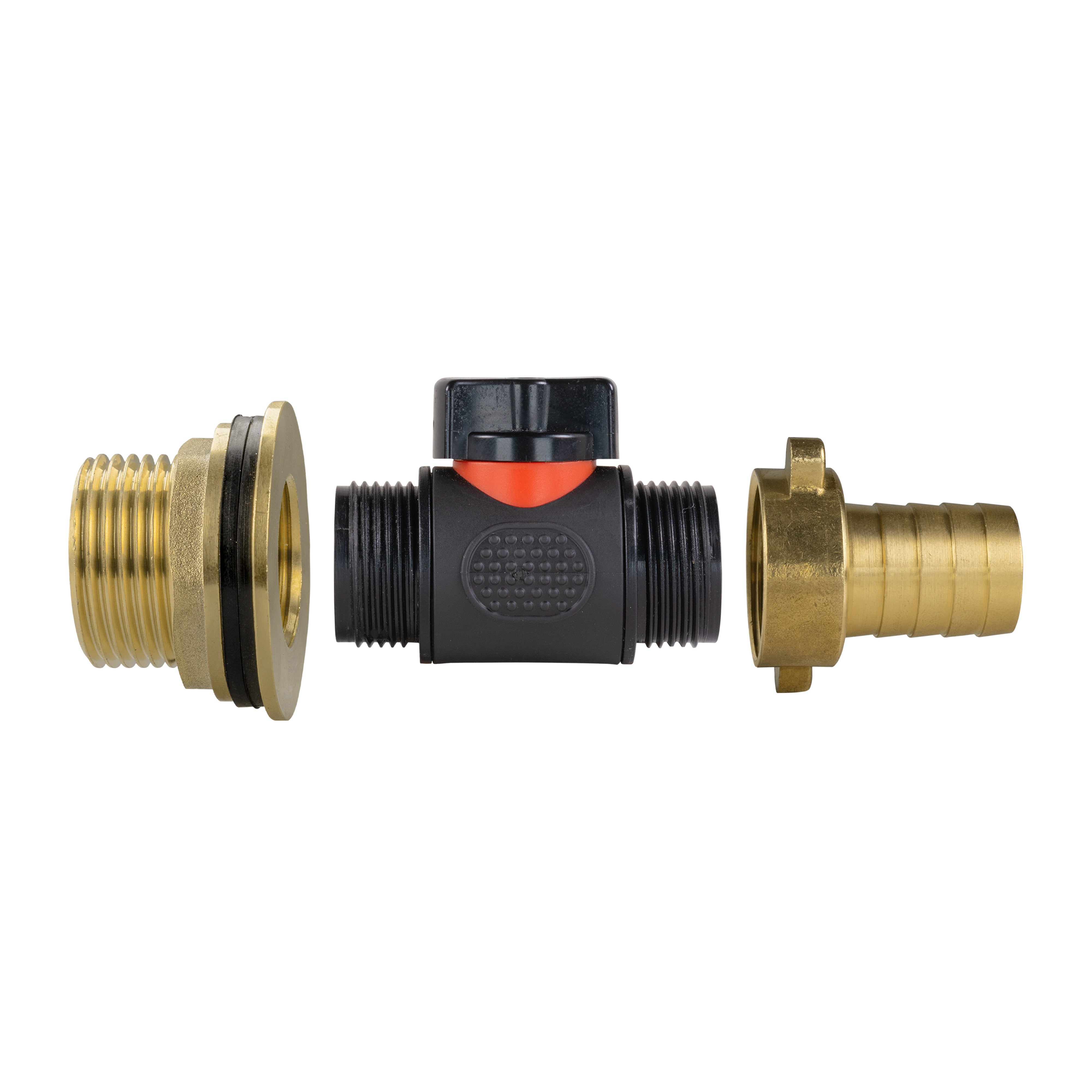 Water Butt Brass Kit 1" with In-Line Valve + 3/4" Brass Barb