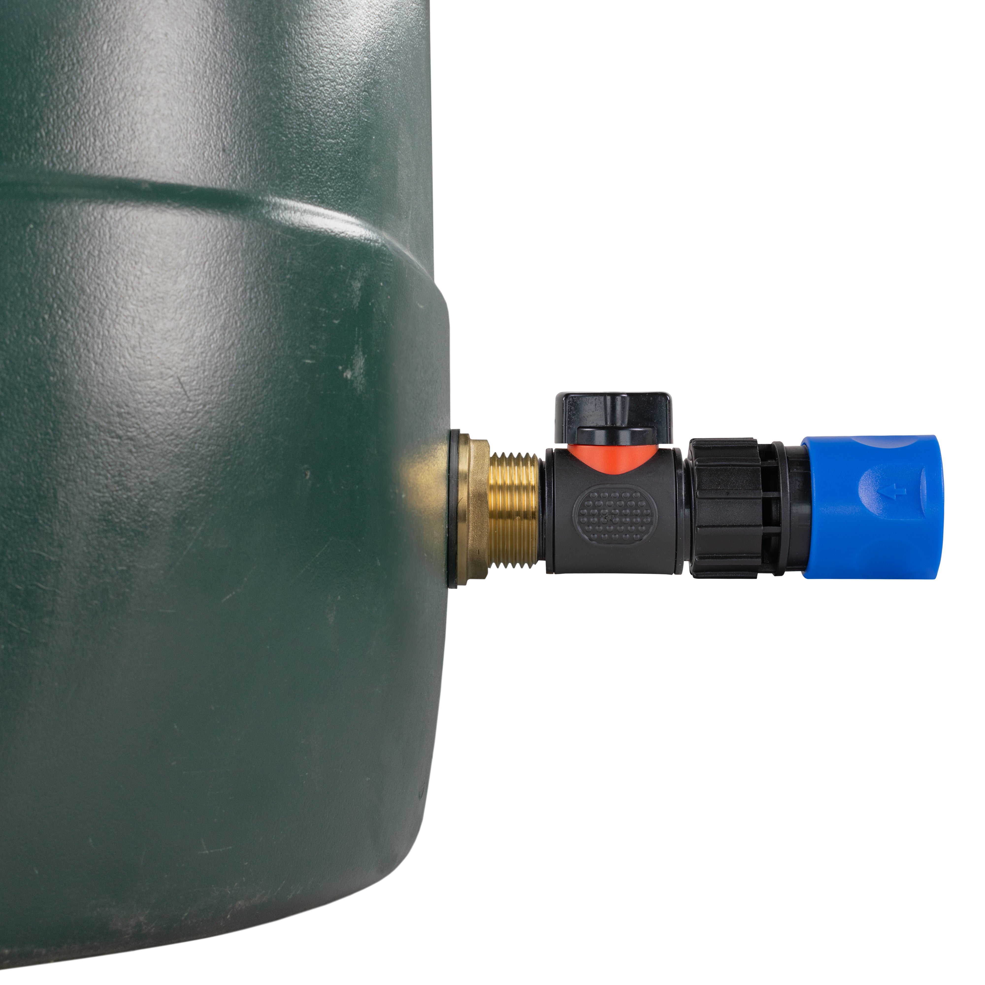 Water Butt Brass Kit 1" with In-Line Valve + Female Quick Connector Blue