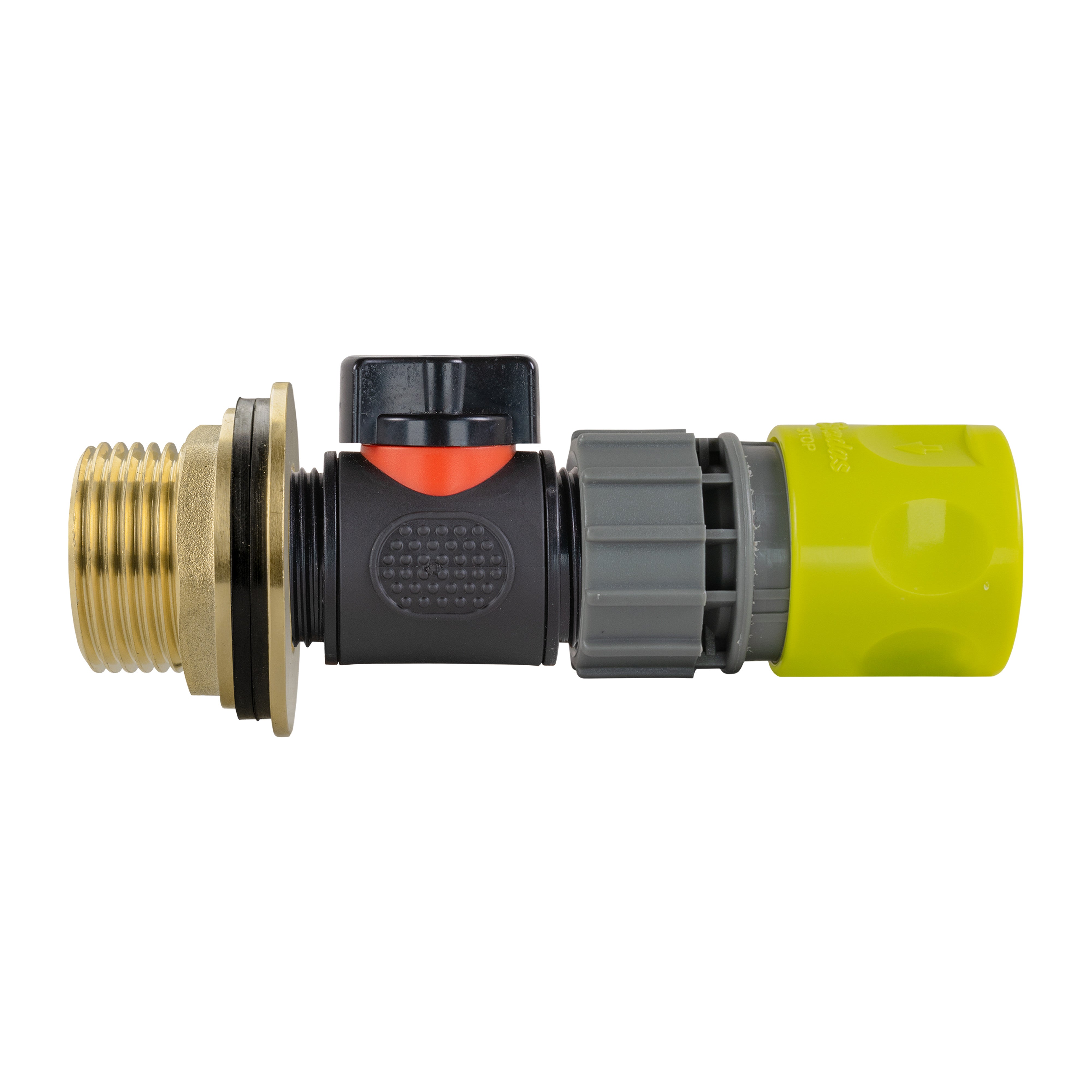 Water Butt Brass Kit 1" with In-Line Valve + Female Quick Connector Lime and Drill Bit