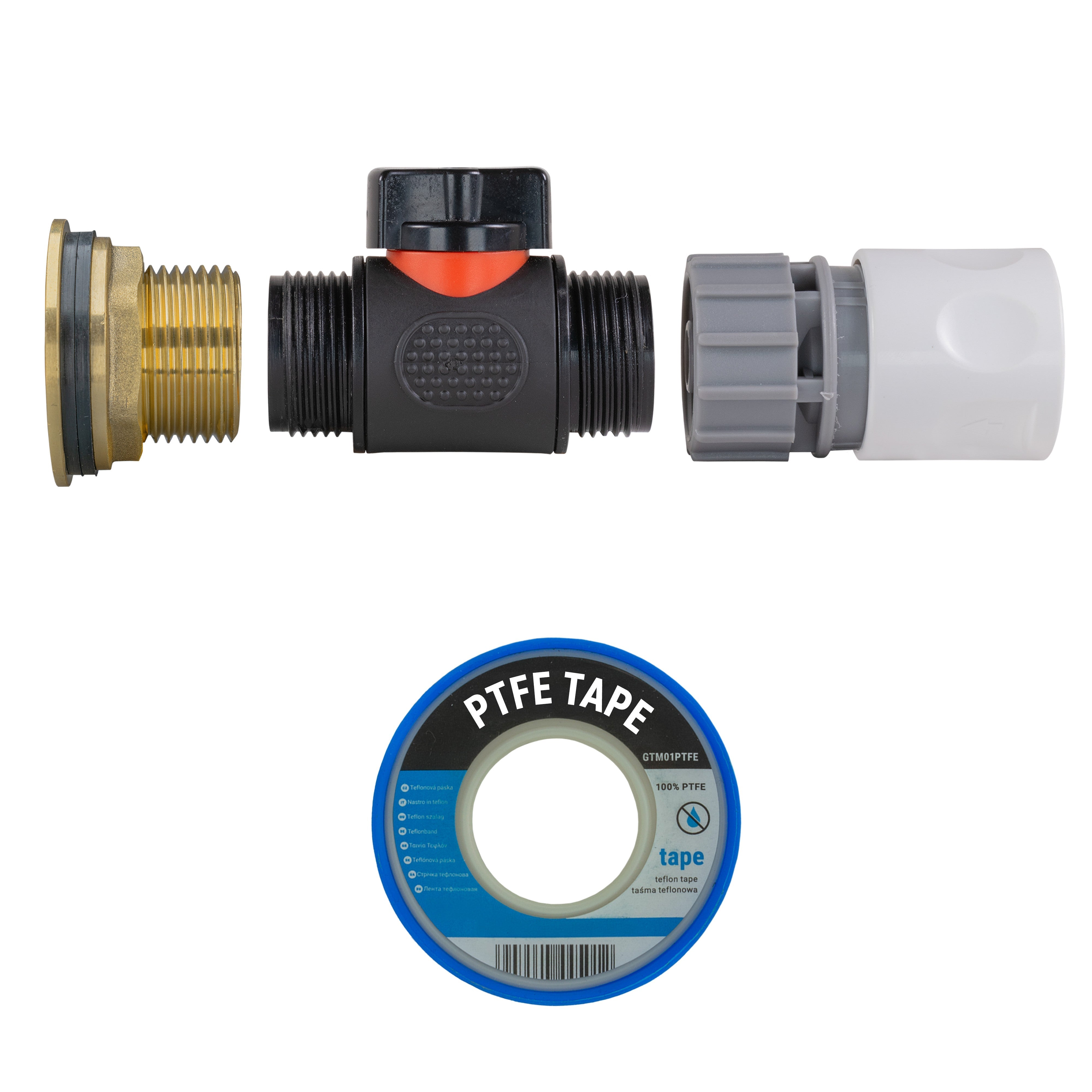 Water Butt Brass Kit 1" with In-Line Valve + Female Quick Connector WL