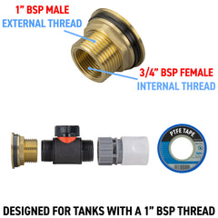 Water Butt Brass Kit 1" with In-Line Valve + Female Quick Connector WL