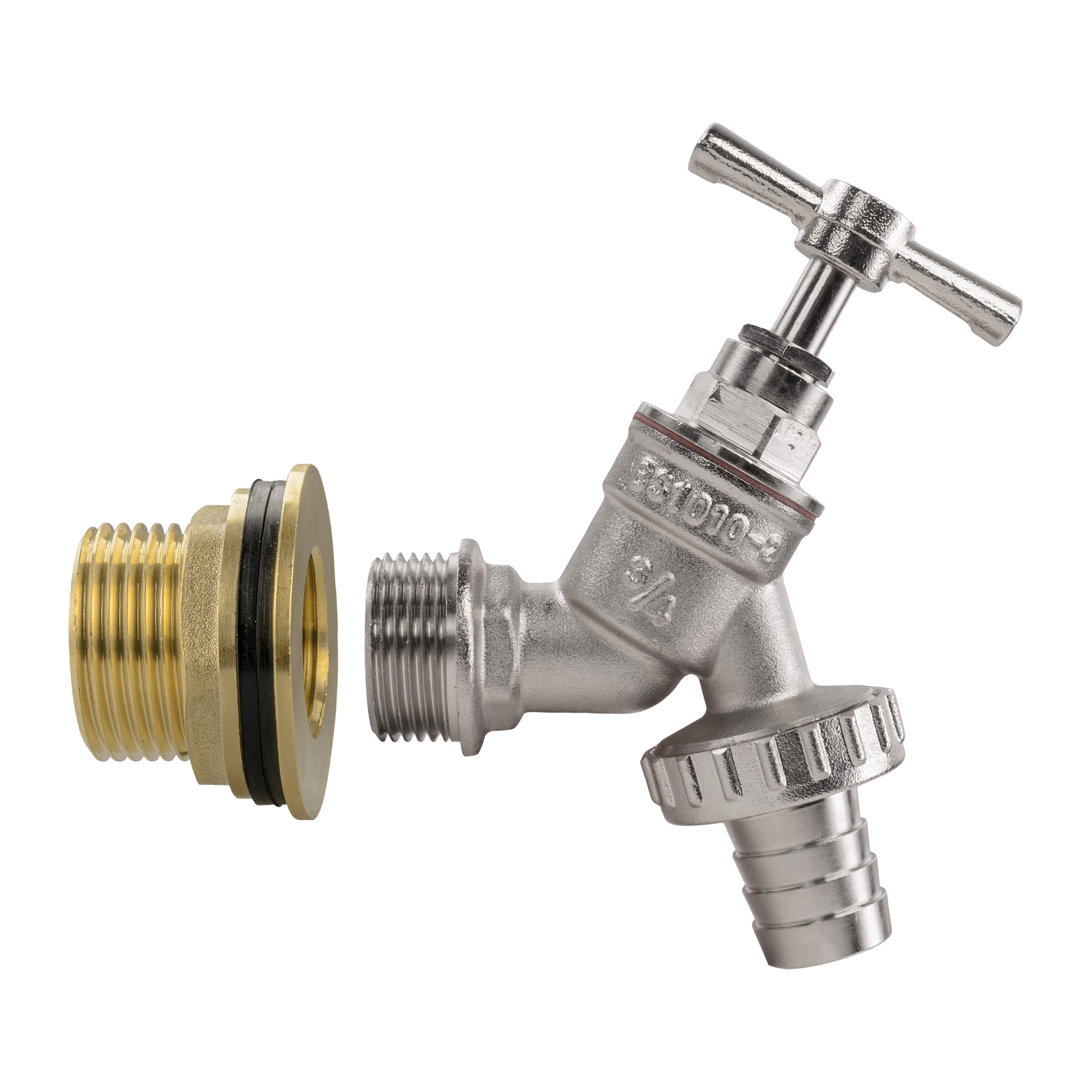 Water Butt Brass Kit 1" with Nickel Plated Barbed Tap and Drill Bit