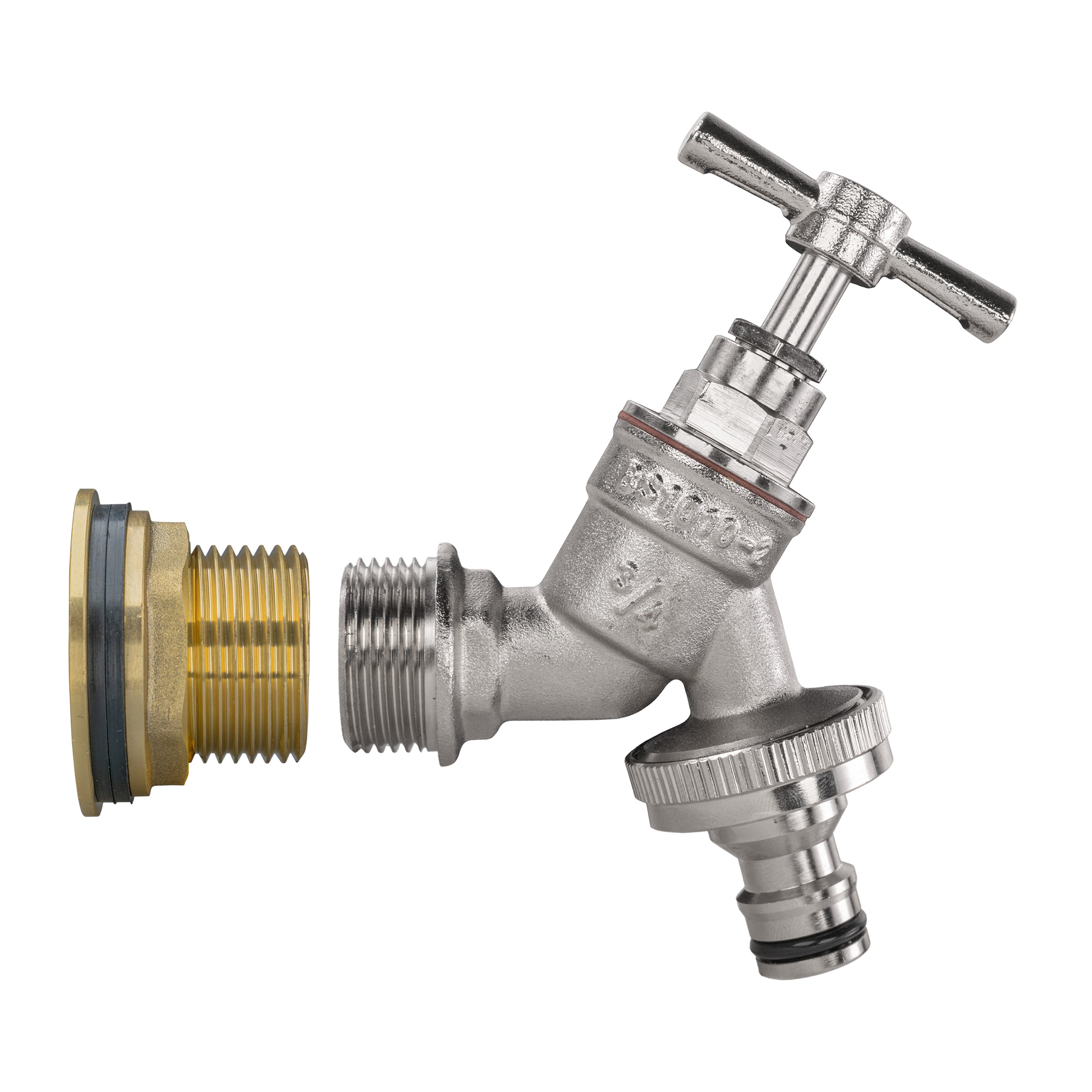 Water Butt Brass Kit 1" with Nickel Plated Quick Connect Tap