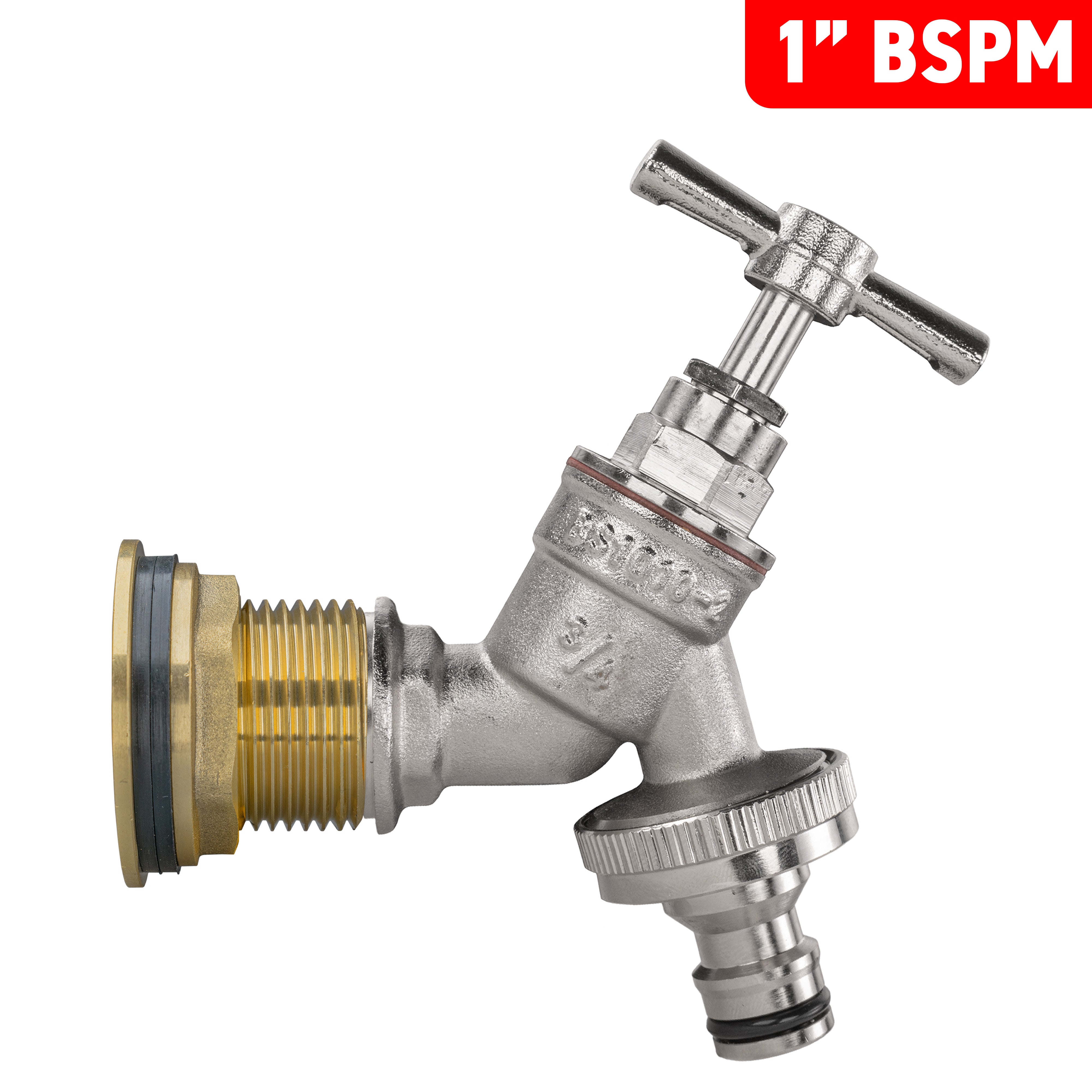 Water Butt Brass Kit 1" with Nickel Plated Quick Connect Tap