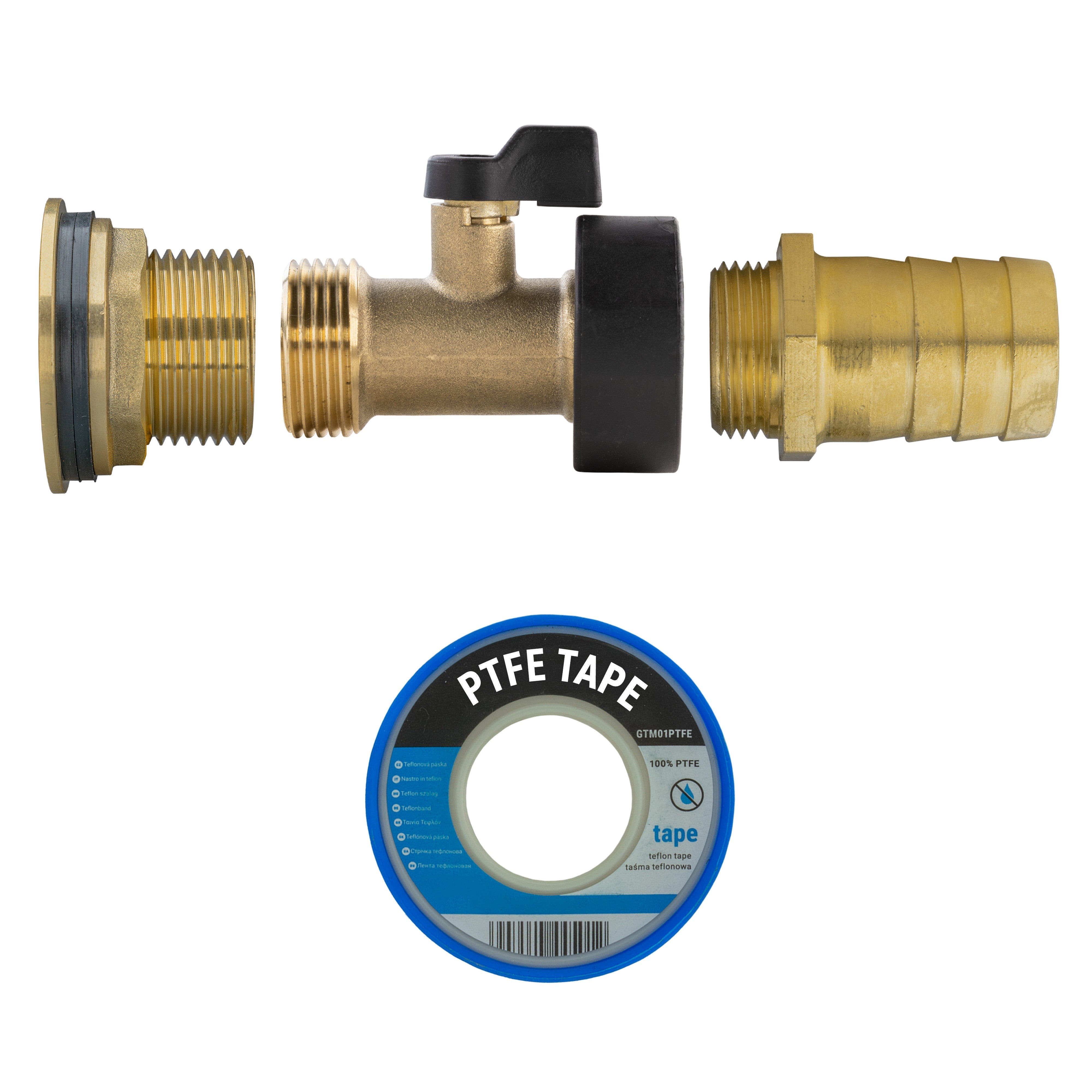 Water Butt Brass Kit 1" with Brass Valve + 25mm Barb and Drill Bit