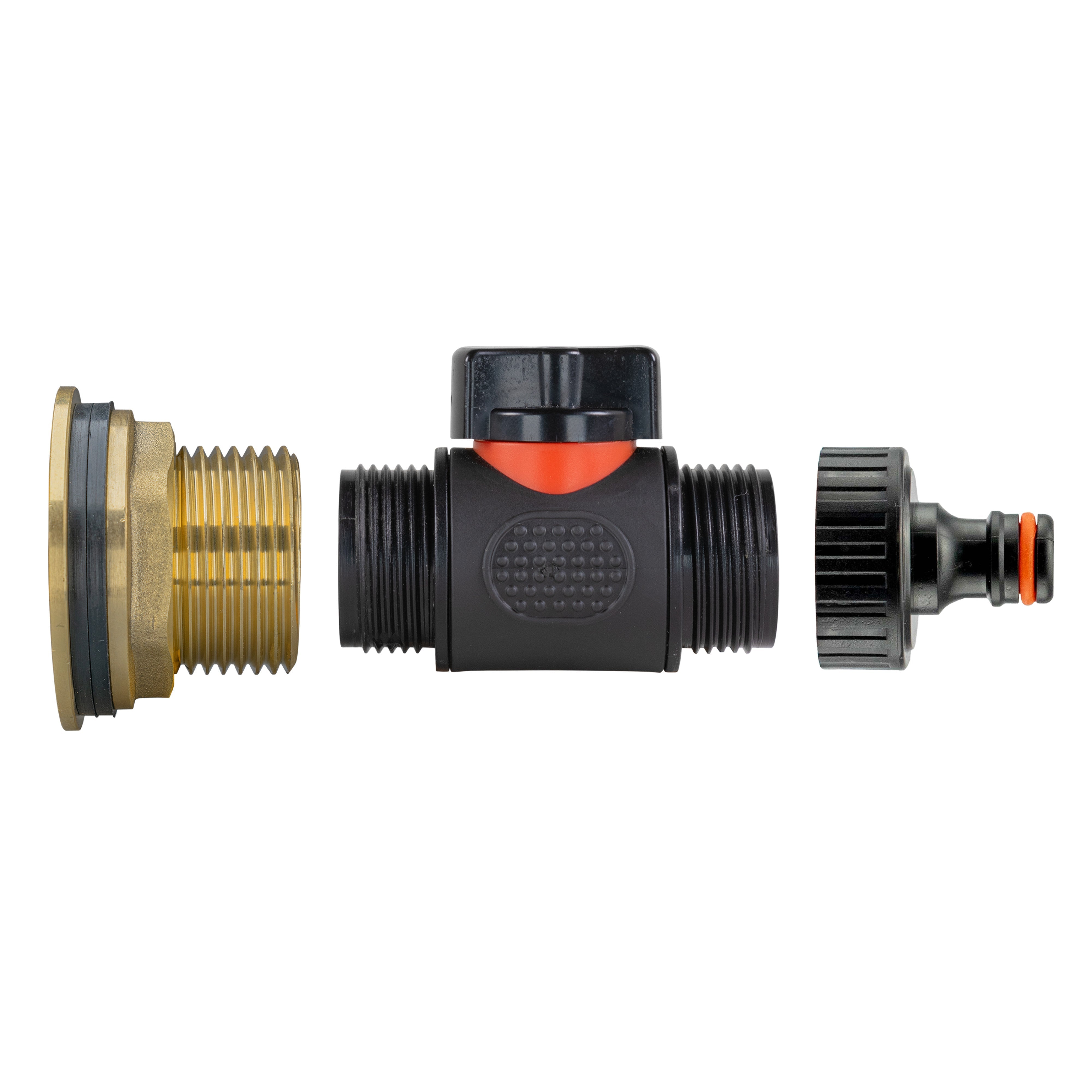 Water Butt Brass Kit 1" with In-Line Valve + Quick Connect