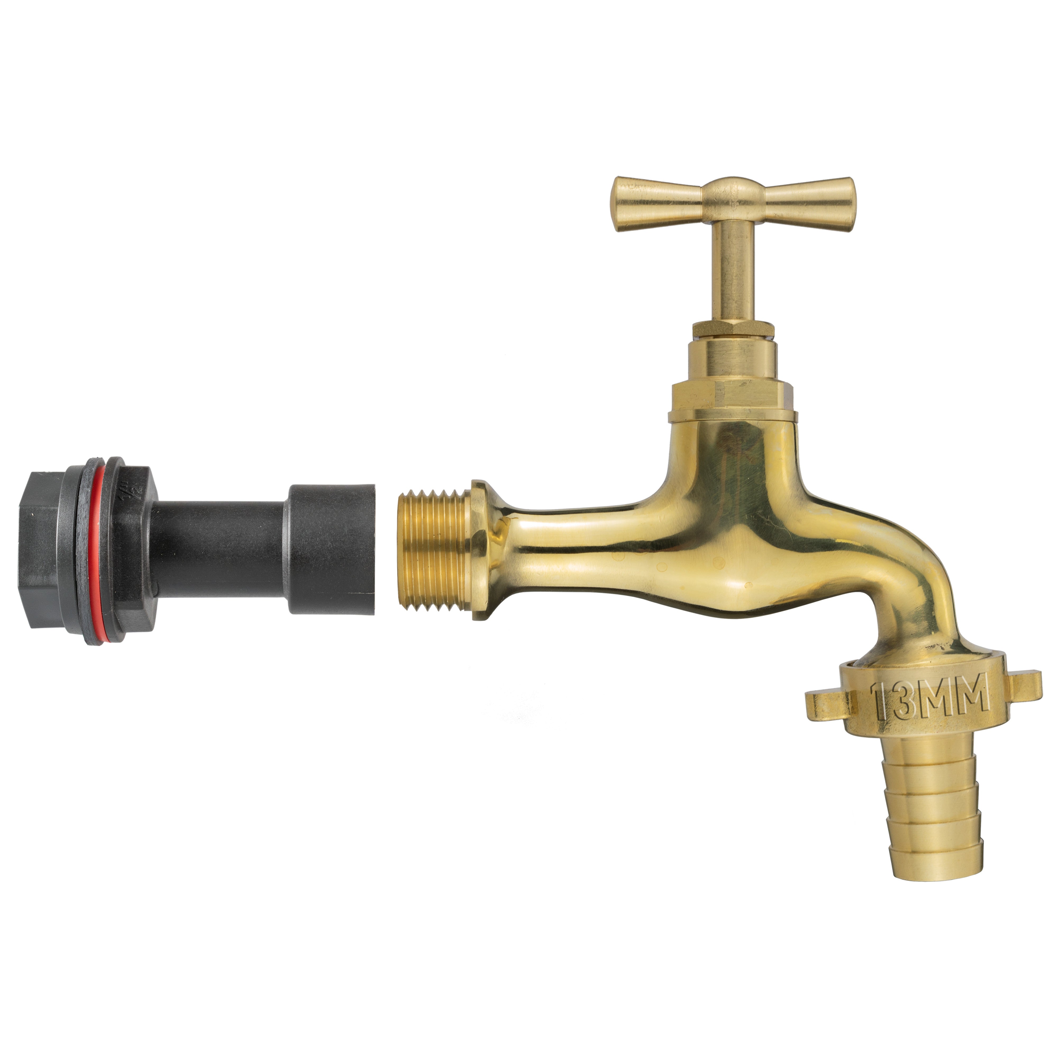 Water Butt Extension Kit 1/2" with 13mm Barbed Polished Brass Tap and Drill Bit
