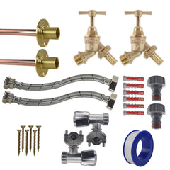 Brass Barbed Bib Tap FULL Connection Kit x2