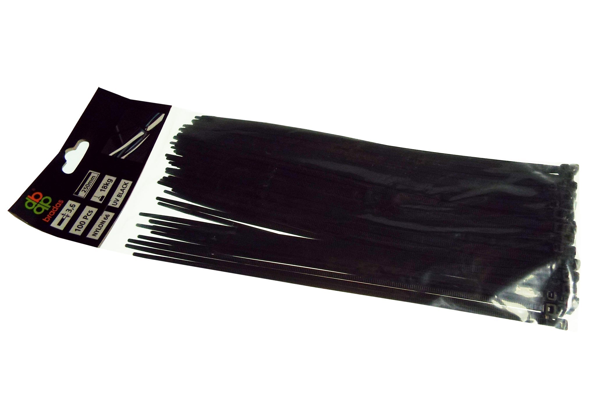 100 Cable Ties (2.5mm x 200mm) Black