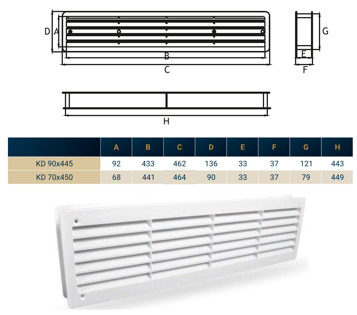 Door Louvre Vent KD 70mm—450mm