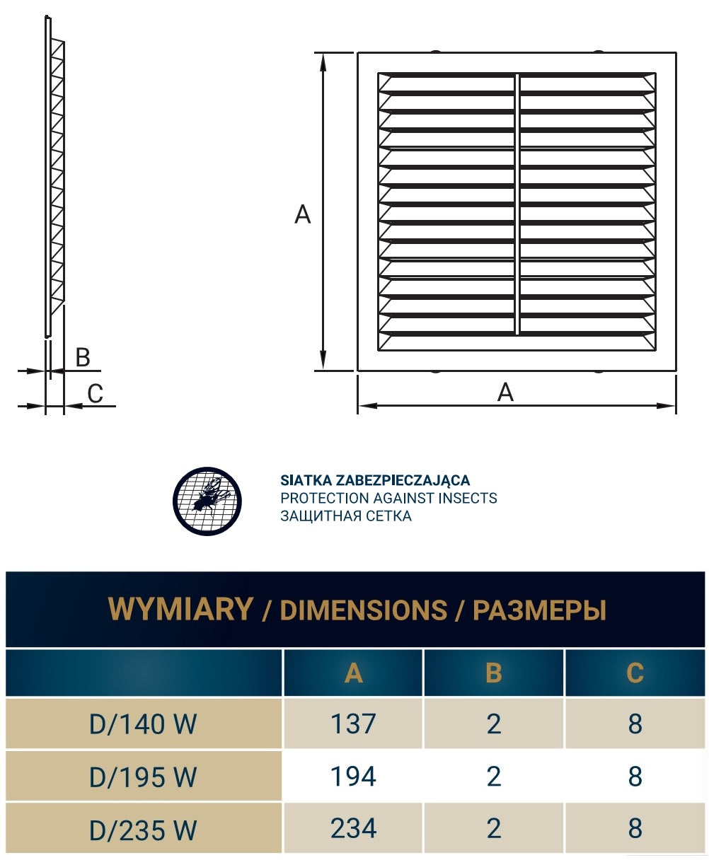Louvre Vent  D/195W 195mm X 195mm with Fly Screen