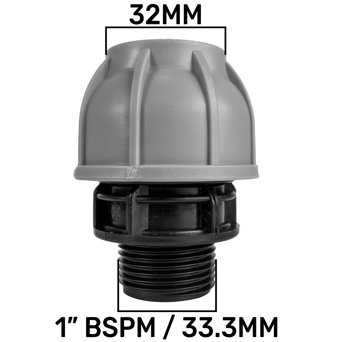 IBC 2” S60X6 Cap with Lever Valve and 32mm MDPE Straight