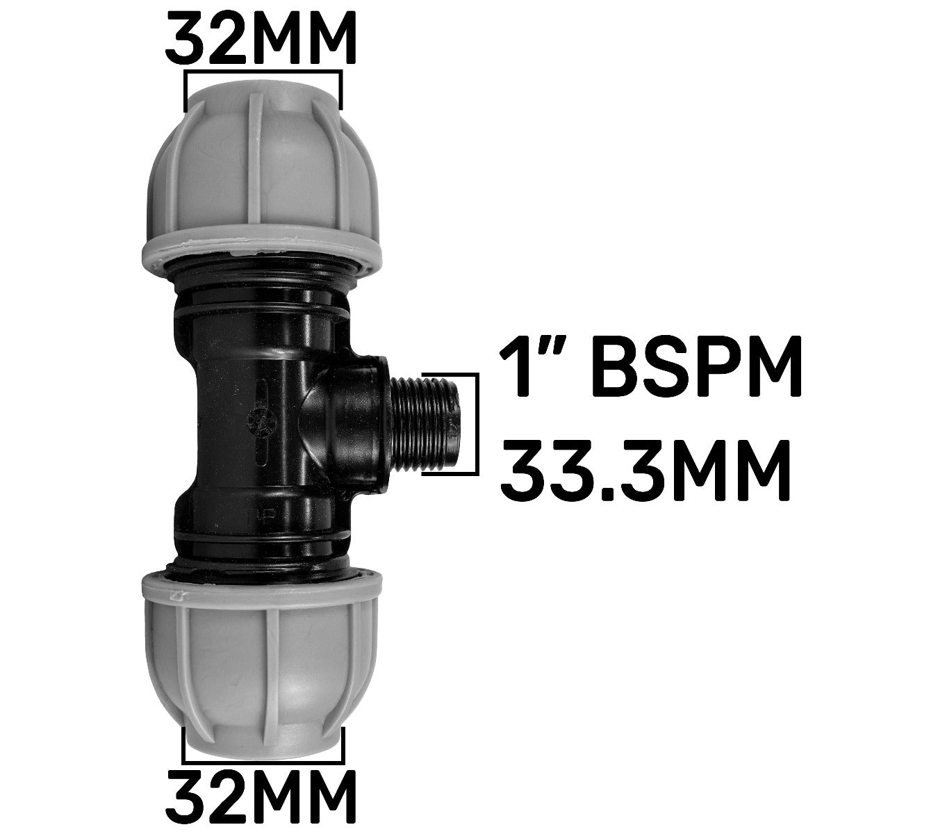 IBC 2” S60X6 Cap with Lever Valve and 32mm MDPE Tee