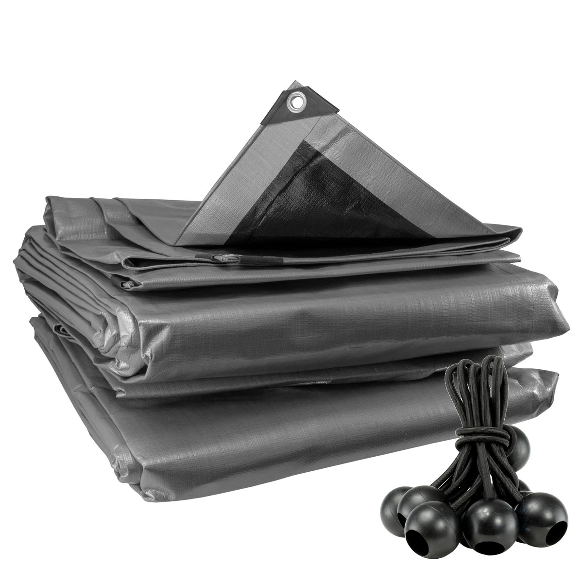 Silver XL-Grade Tarpaulin with Bungee Balls (Black)