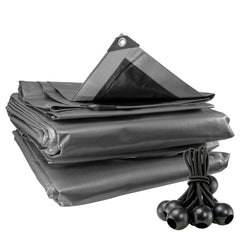 Silver XL-Grade Tarpaulin with Bungee Balls (Black)