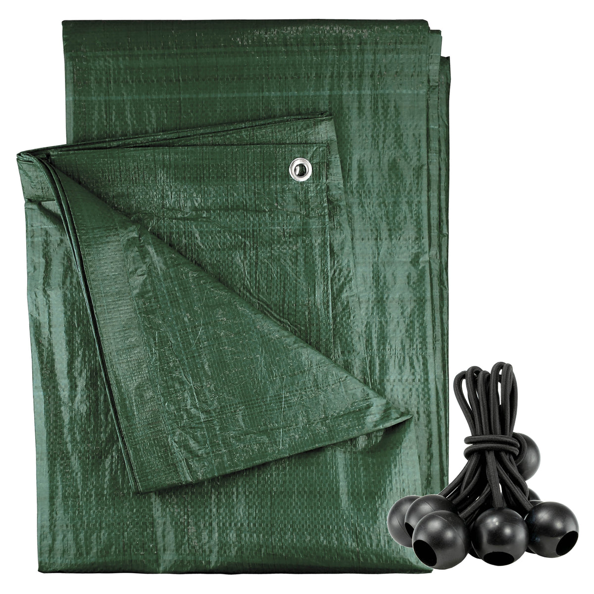Green M-Grade Tarpaulin with 10 x Bungee Balls (Black)